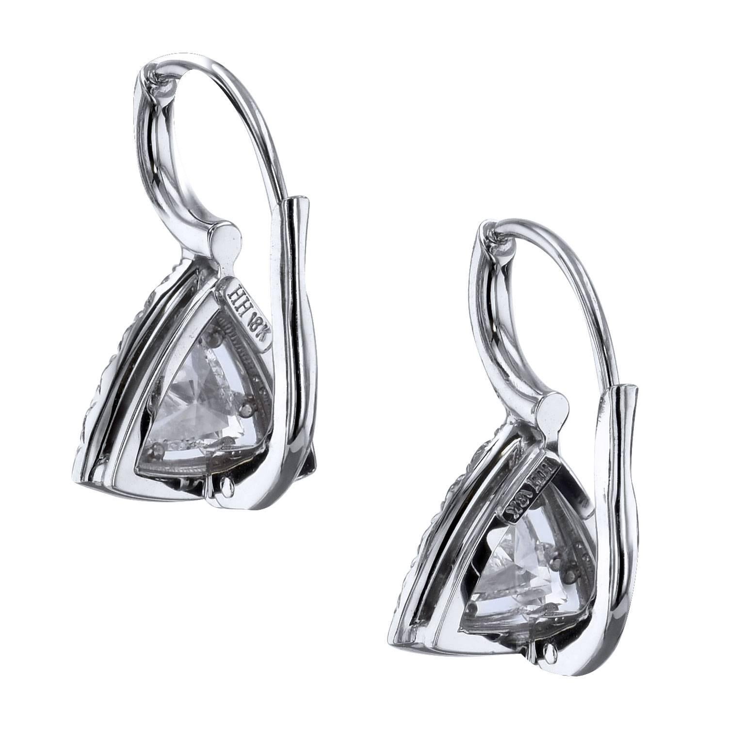 H & H 0.80 Carat Trillion Cut Diamond Lever-Back Earrings In Excellent Condition In Miami, FL