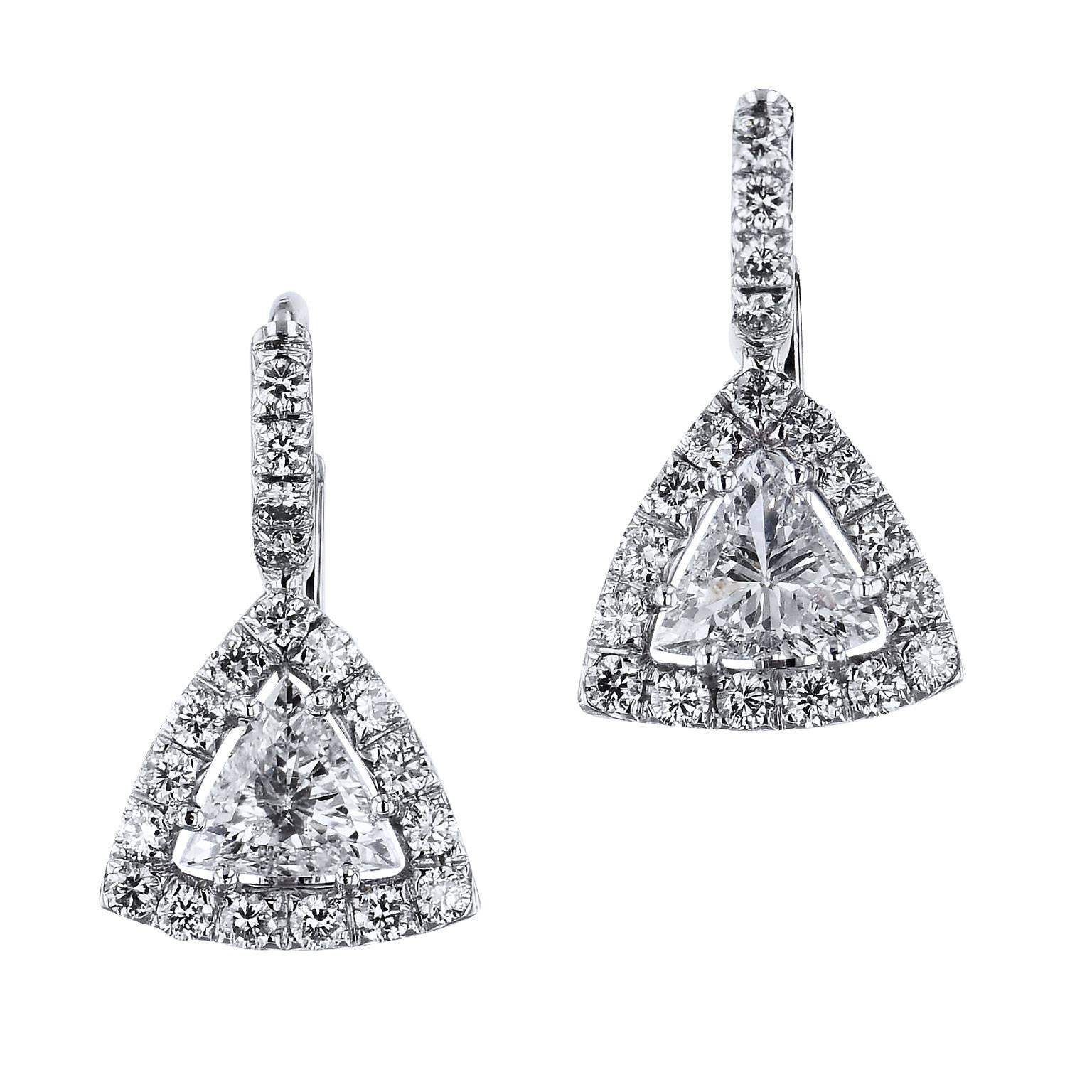 H & H 0.80 Carat Trillion Cut Diamond Lever-Back Earrings