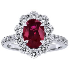 GIA Certified Handmade 2.13 Carat Vivid Burma Ruby and Diamond Ring by H&H  