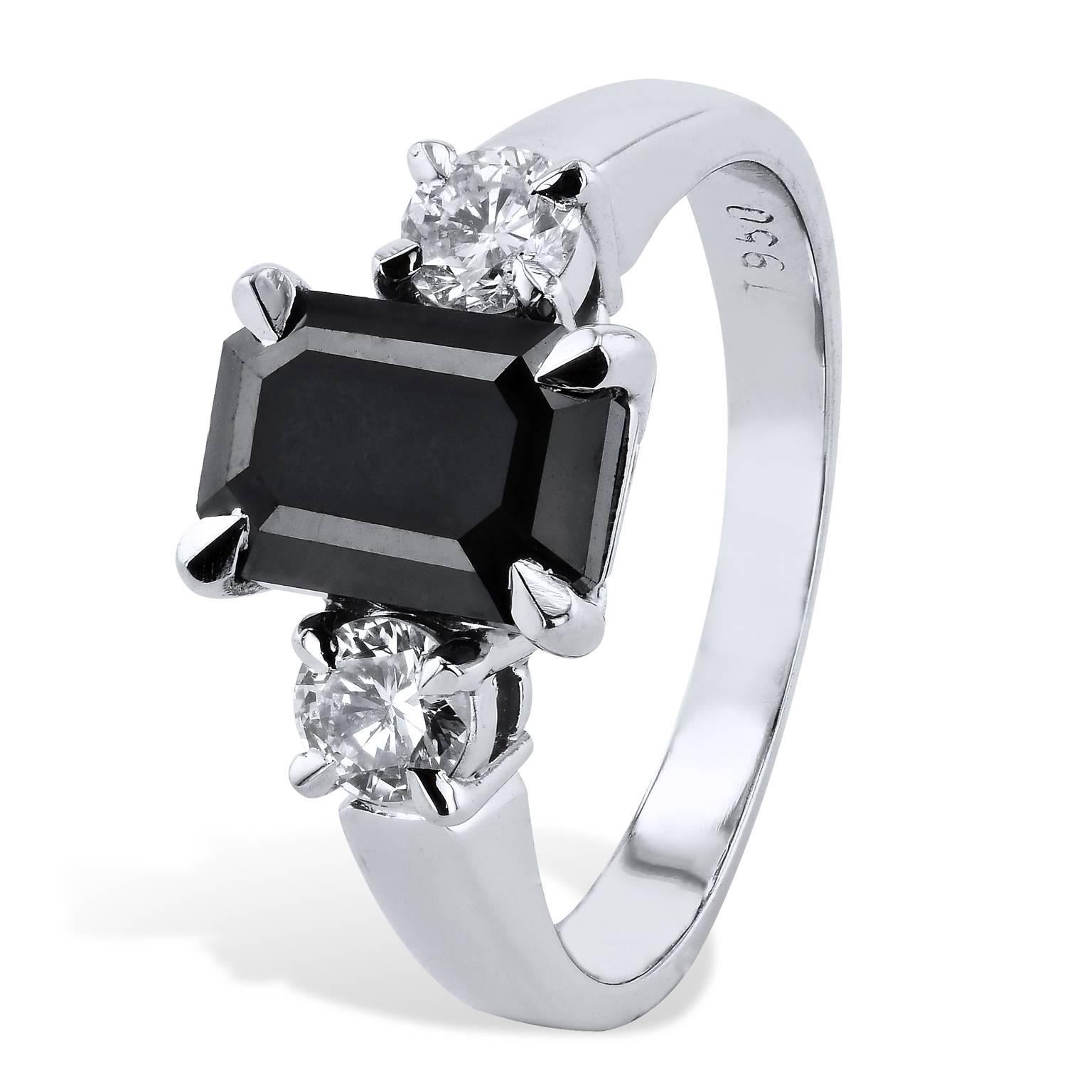 emerald cut black diamond ring