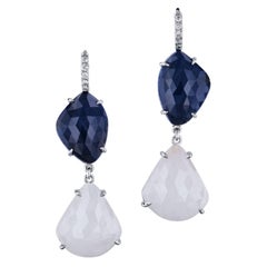 34.18 Carats of Blue and White Sapphire Drop Earrings in 18 karat White Gold 