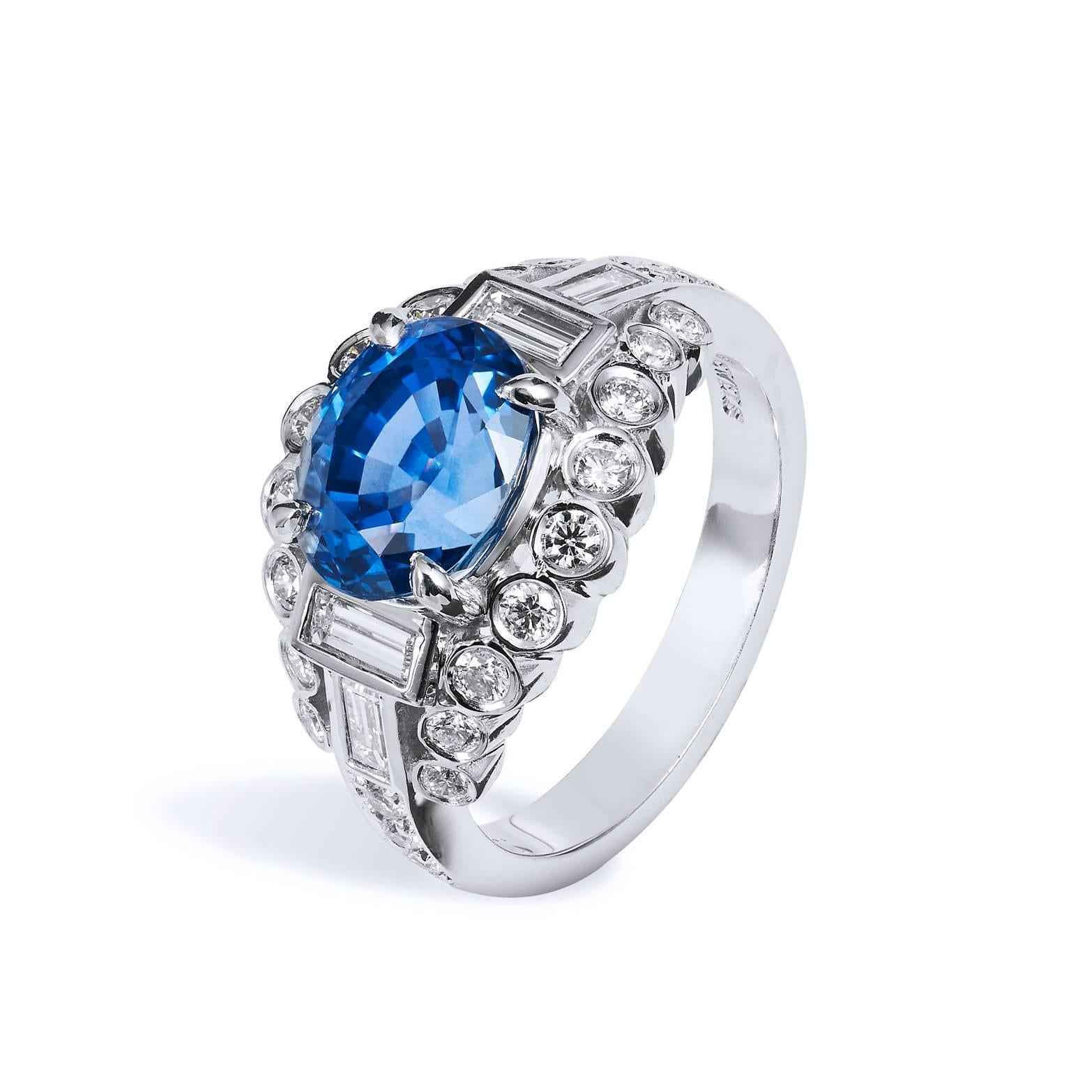 H & H 3.74 Carat Oval Ceylon Blue Sapphire and Diamond Ring 1