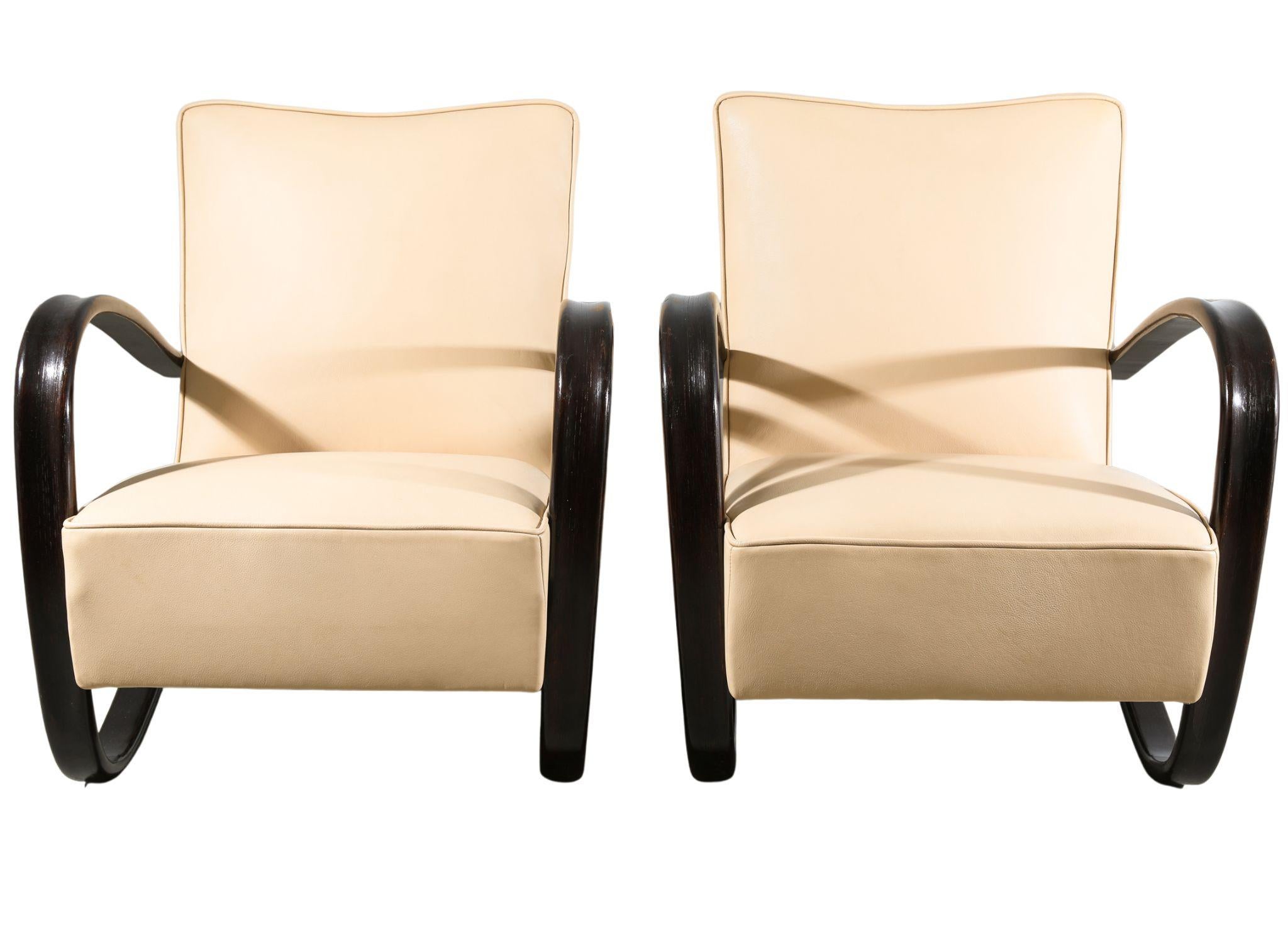 Art Deco H-269 Lounge Chairs by Jindrich Halabala, 1930s, Set of 2