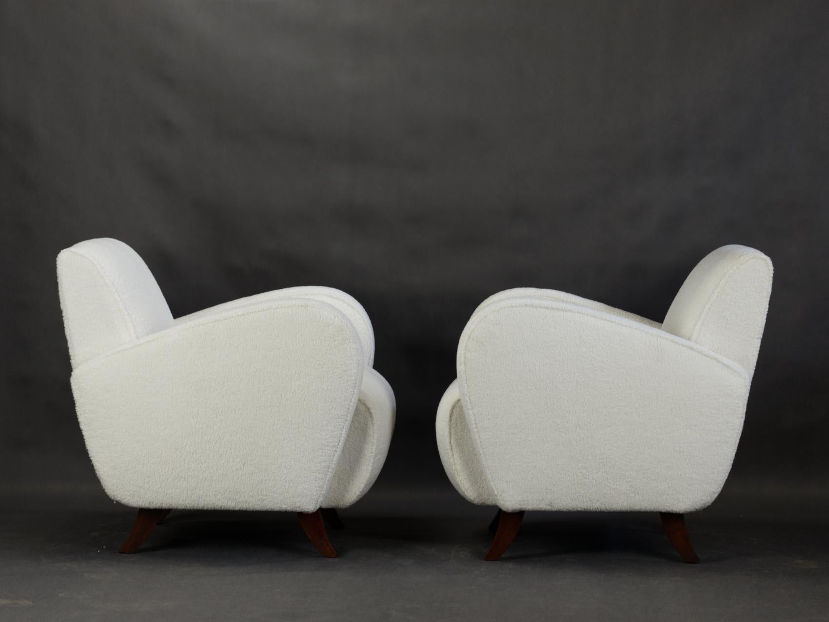 Rare Art Deco Club chairs H-282 designed by Jindrich Halabala '30s and manufactured in UP Závody Brno ( the same as the  famous H-269 armchair ). Chairs has been completely restored and reupholstered by the lassical method withouth the foam. The