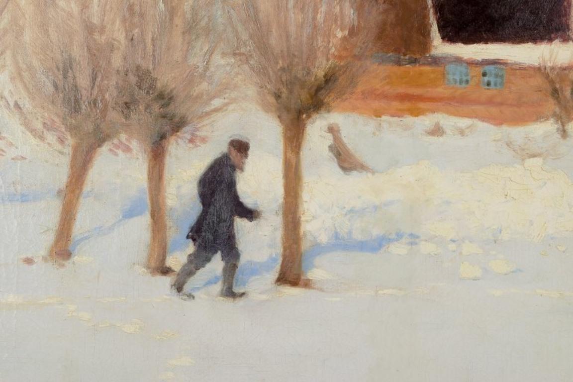 Canvas H. A. Brendekilde, well listed Danish artist. Oil on canvas. Winter landscape. For Sale