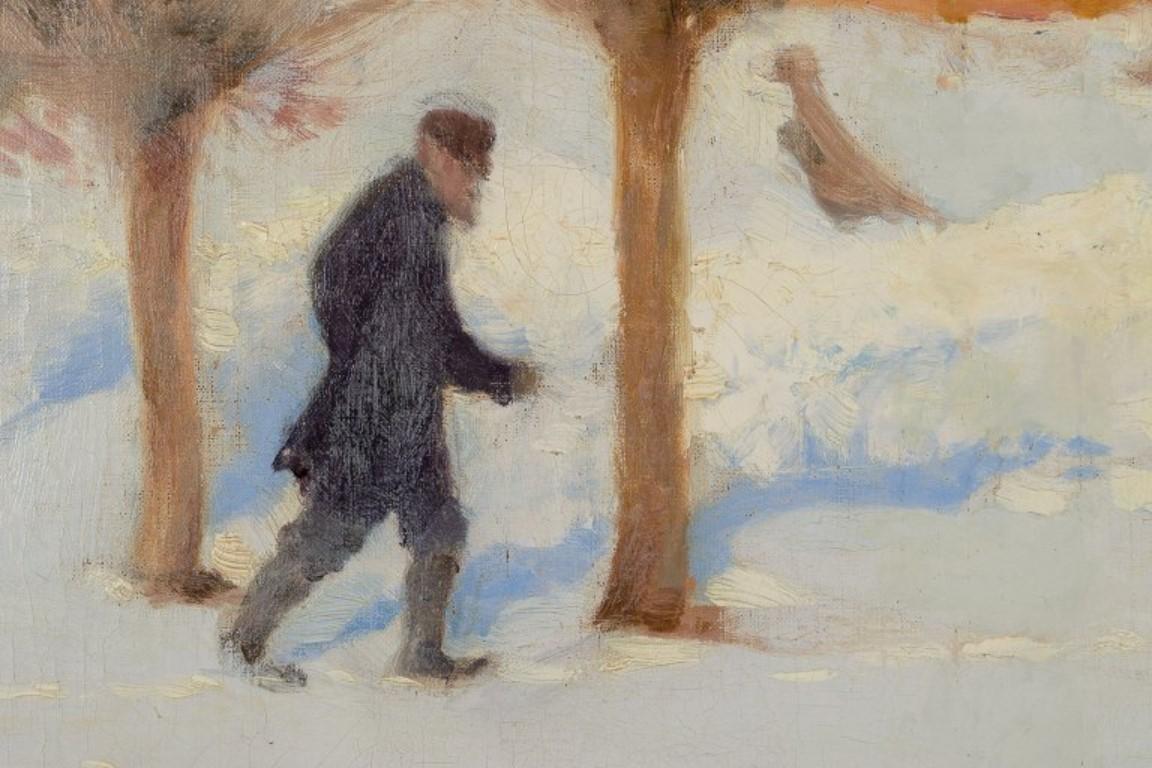 H. A. Brendekilde, well listed Danish artist. Oil on canvas. Winter landscape. For Sale 2