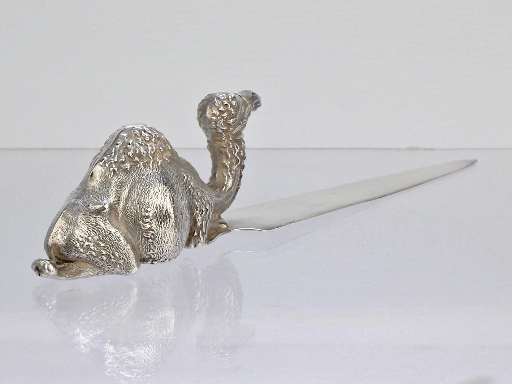 H A Cary Figural Orientalist One Hump Camel Sterling Silver Letter Opener In Good Condition For Sale In Philadelphia, PA