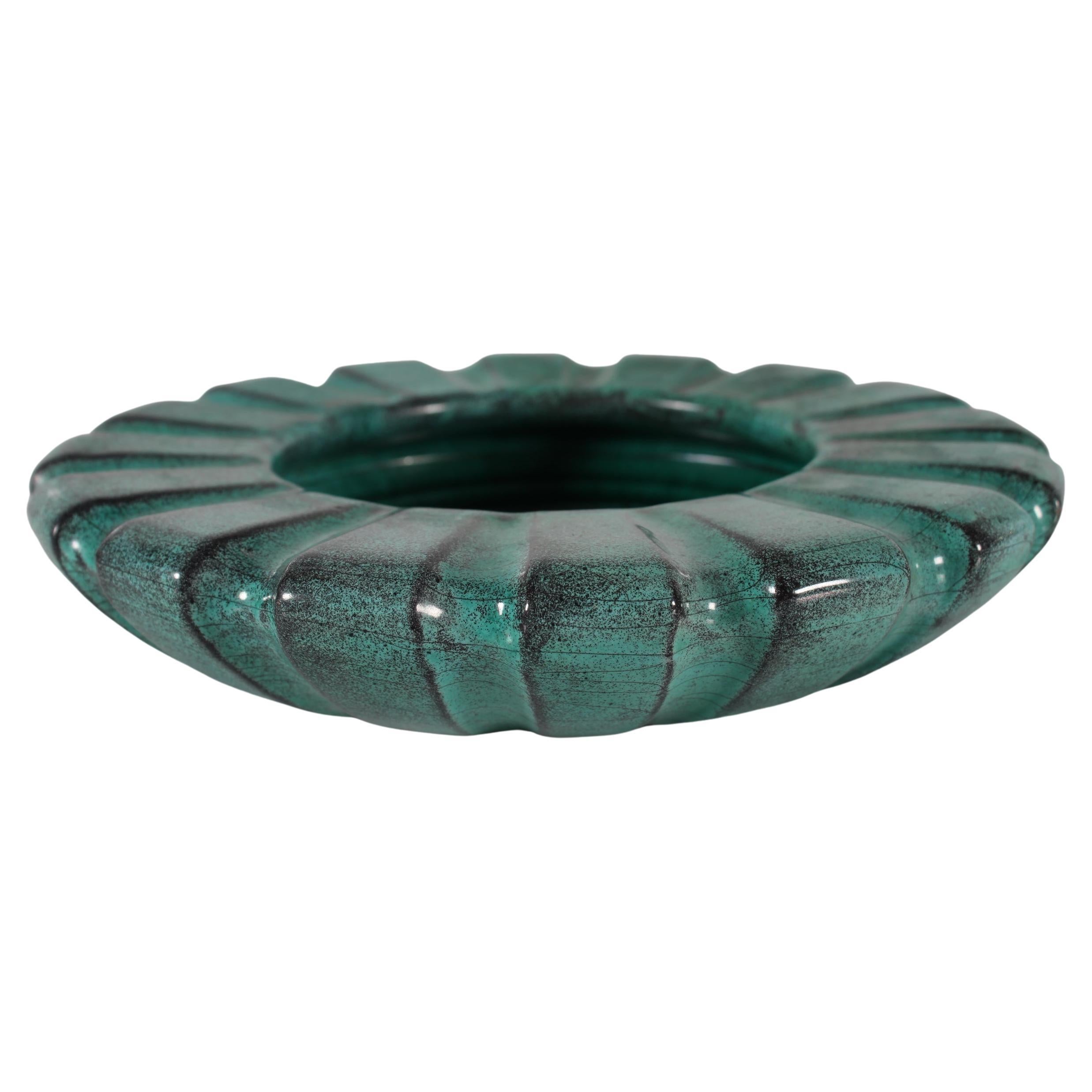 H. A. Kähler Art Deco Ceramic Bowl with Turquoise Glaze Svend Hammershøi, 1930s