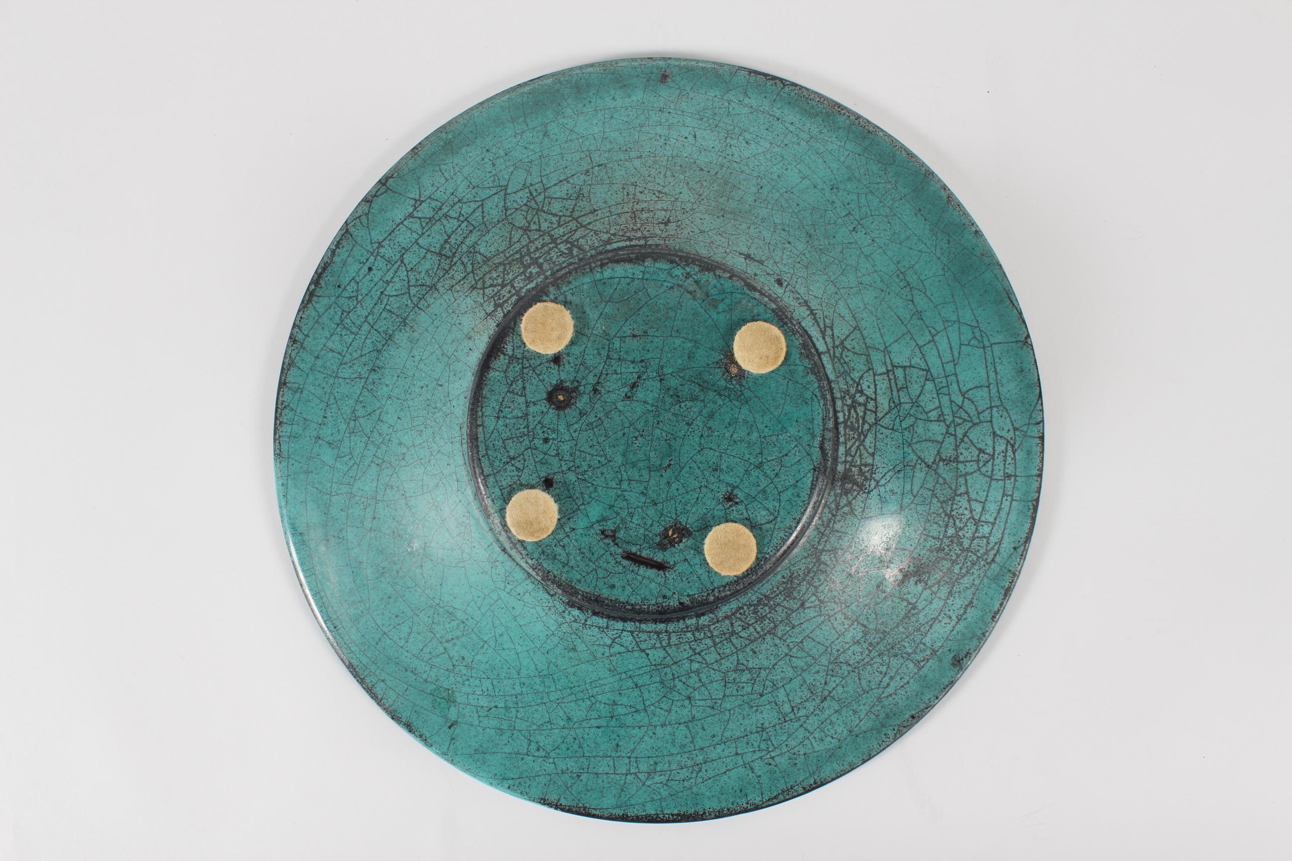 H. A. Kähler Art Deco Ceramic Bowl with Verdigris Green Glaze, Nils Kähler 1930s For Sale 2
