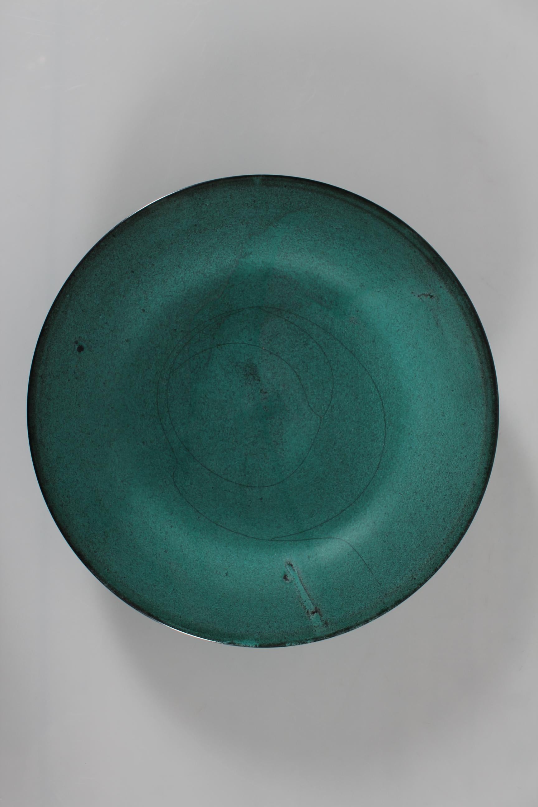 Danish H. A. Kähler Art Deco Ceramic Bowl with Verdigris Green Glaze, Nils Kähler 1940s For Sale