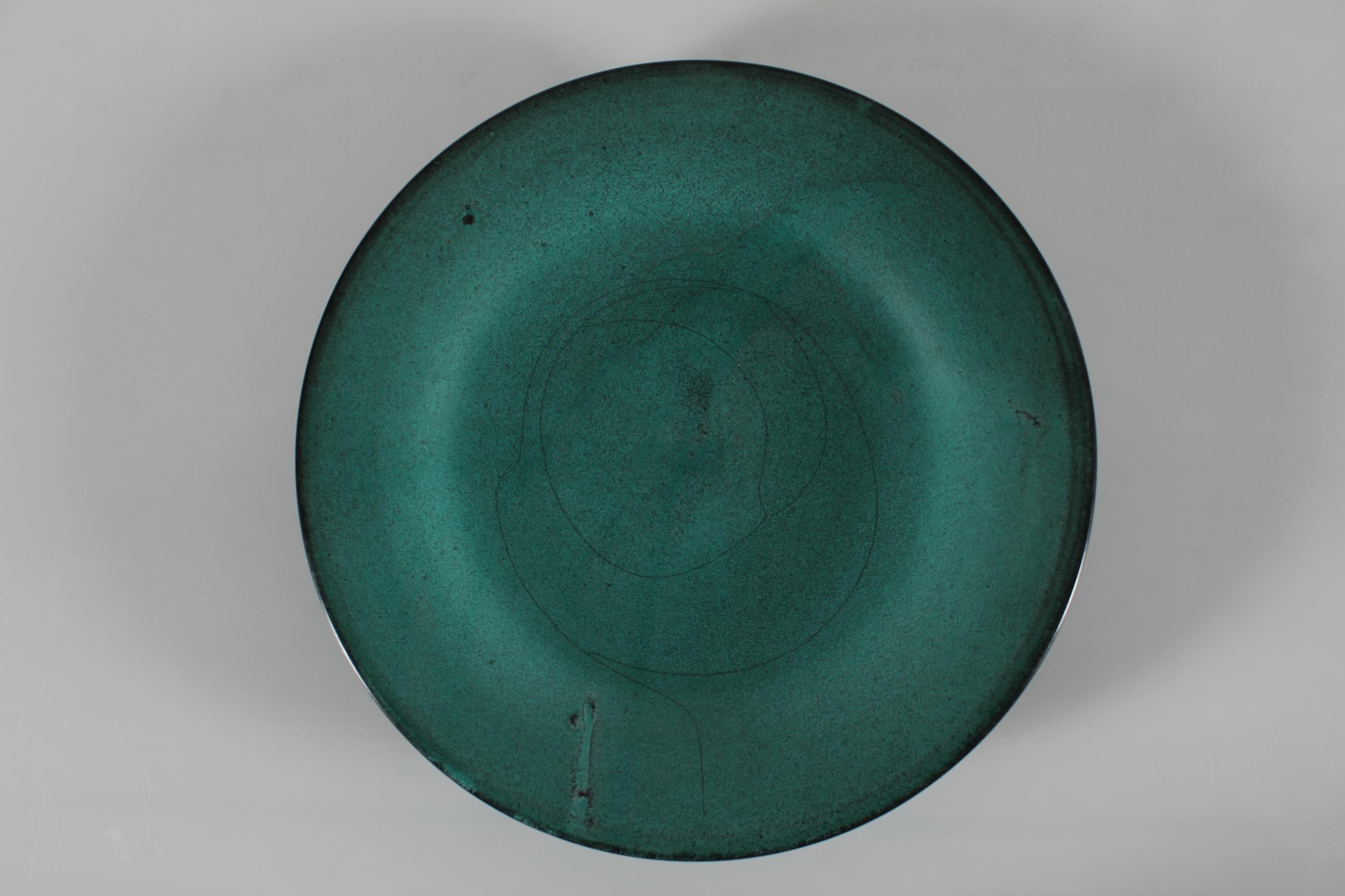 H. A. Kähler Art Deco Ceramic Bowl with Verdigris Green Glaze, Nils Kähler 1940s In Good Condition For Sale In Aarhus C, DK