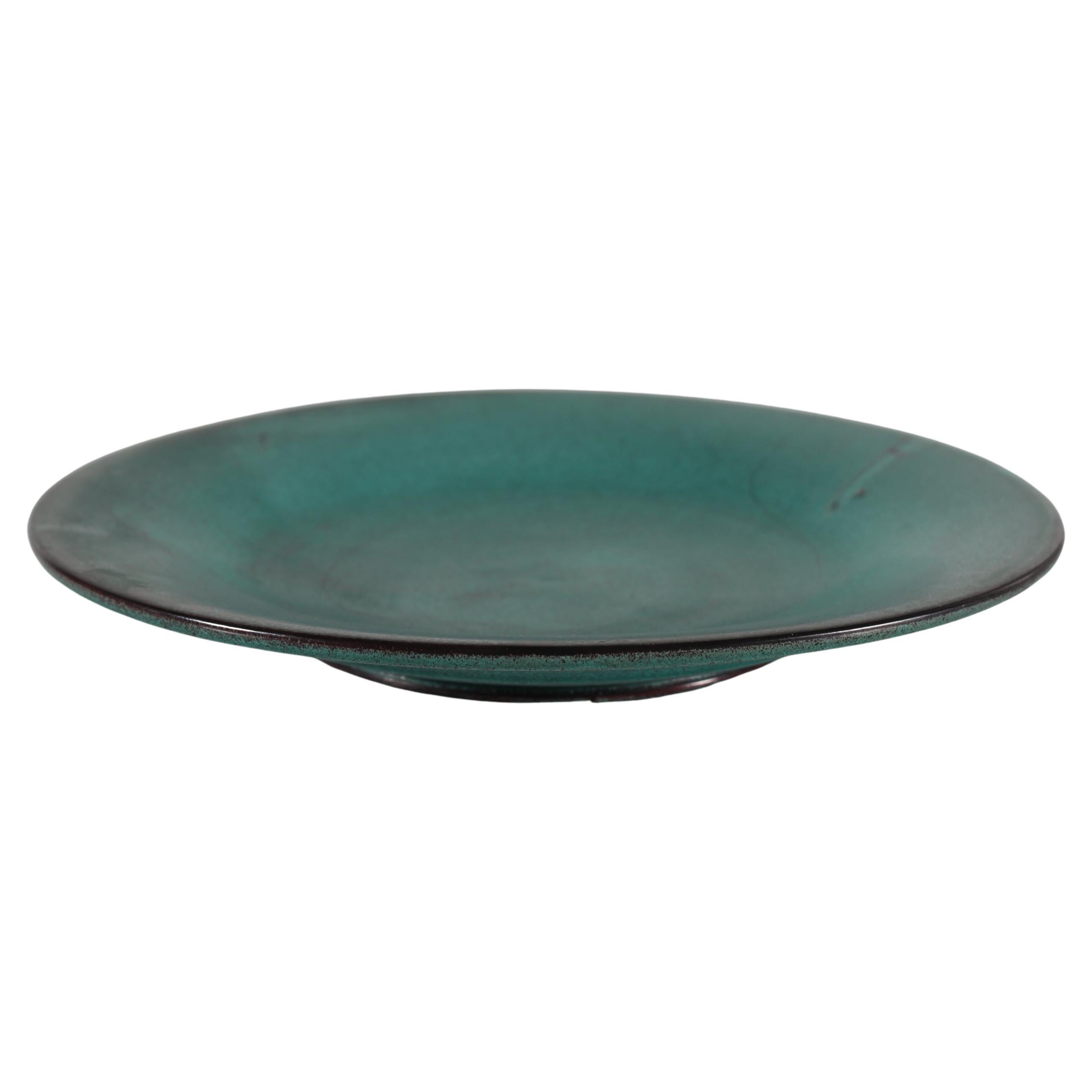 H. A. Kähler Art Deco Ceramic Bowl with Verdigris Green Glaze, Nils Kähler 1940s