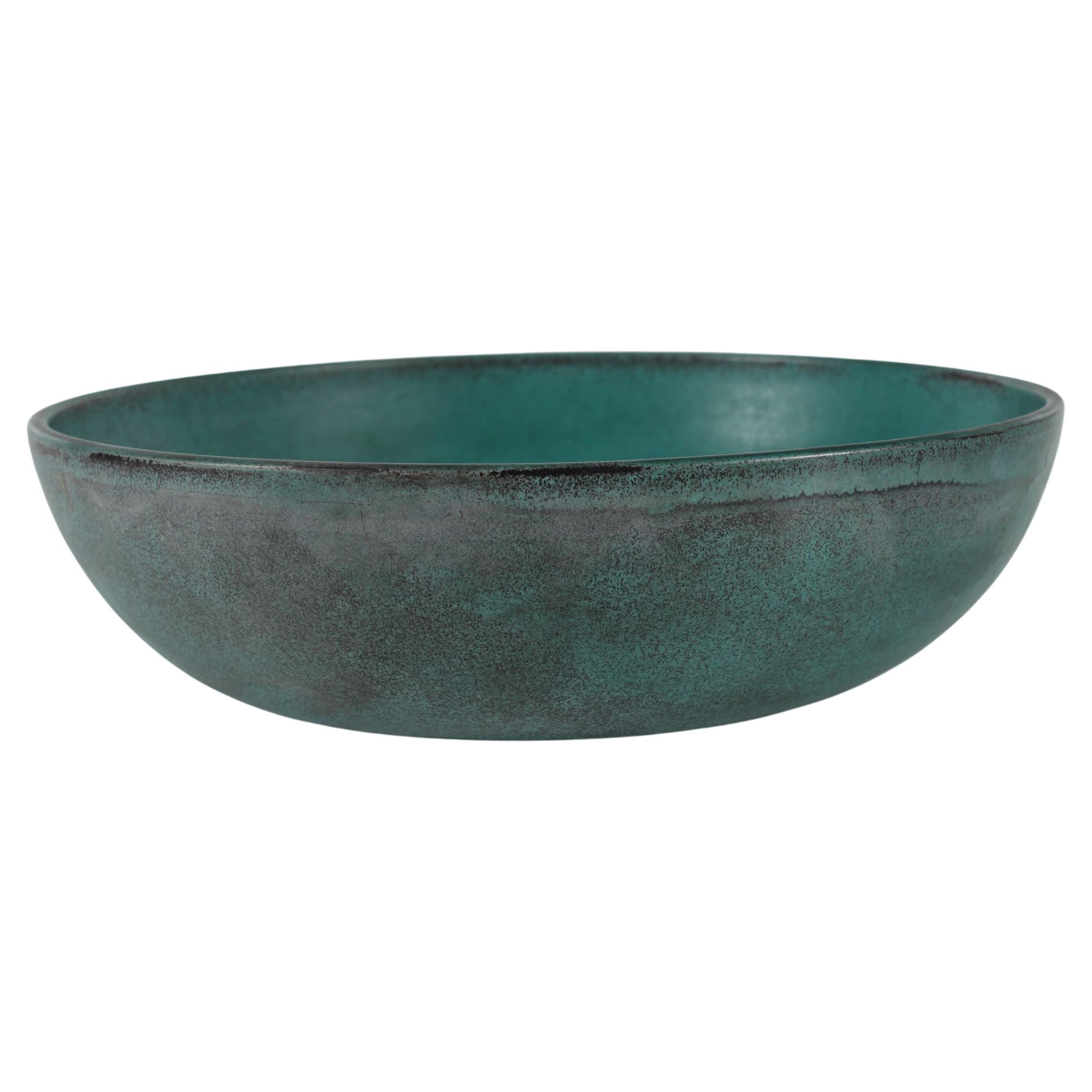 H. A. Kähler Art Deco Ceramic Bowl with Verdigris Green Glaze, Nils Kähler 1940s For Sale