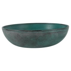 H. A. Kähler Art Deco Ceramic Bowl with Verdigris Green Glaze, Nils Kähler 1940s