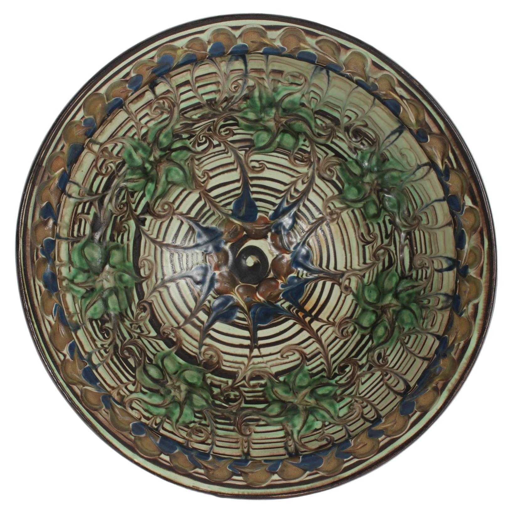H. A. Kähler Large Bowl with Floral Motif by Jens Thirslund Denmark 1930s