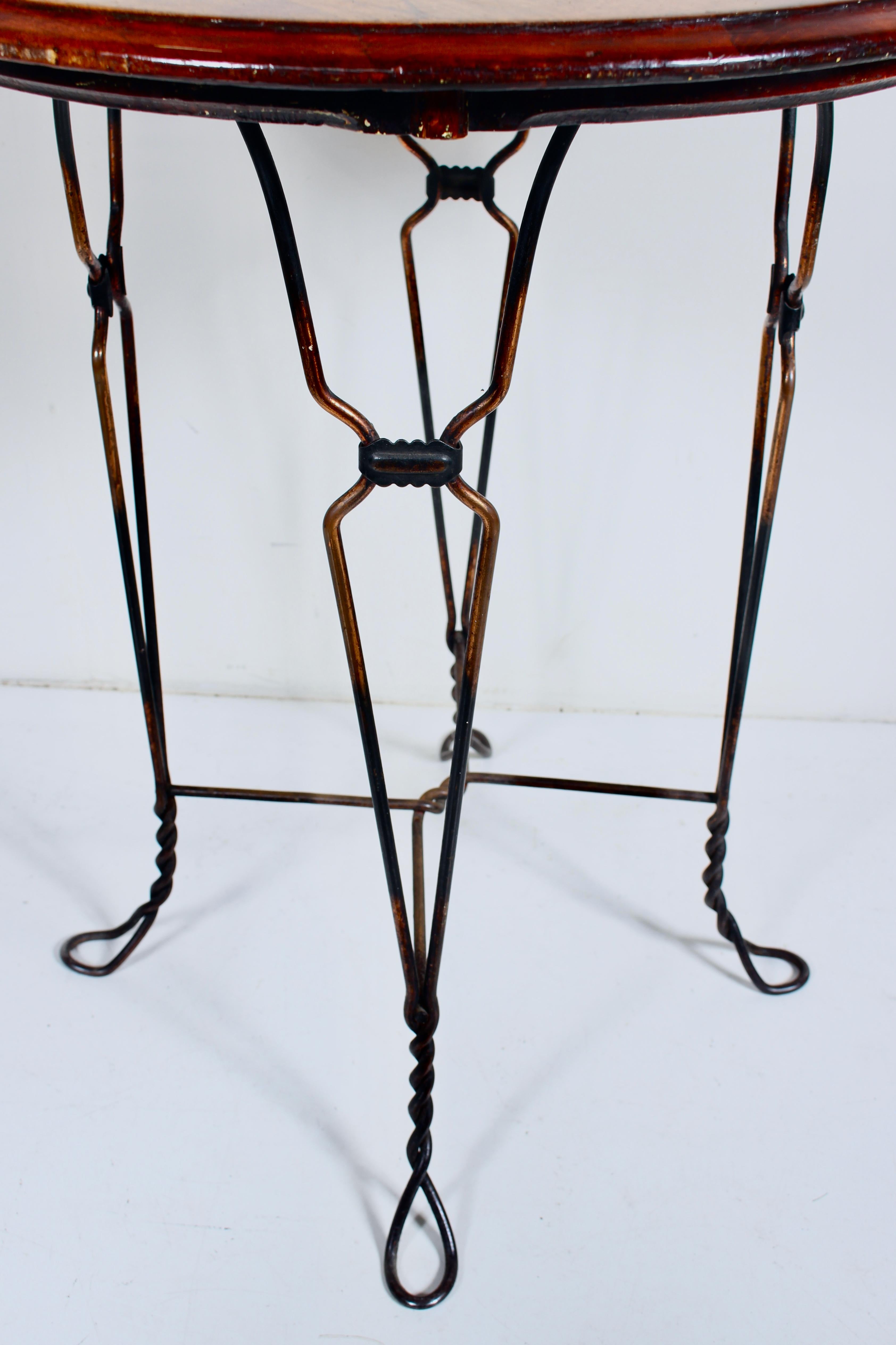 H. Andrews Oak & Twisted Wire Japan Finish Ice Cream Parlor Cafe Table, C. 1900 For Sale 3