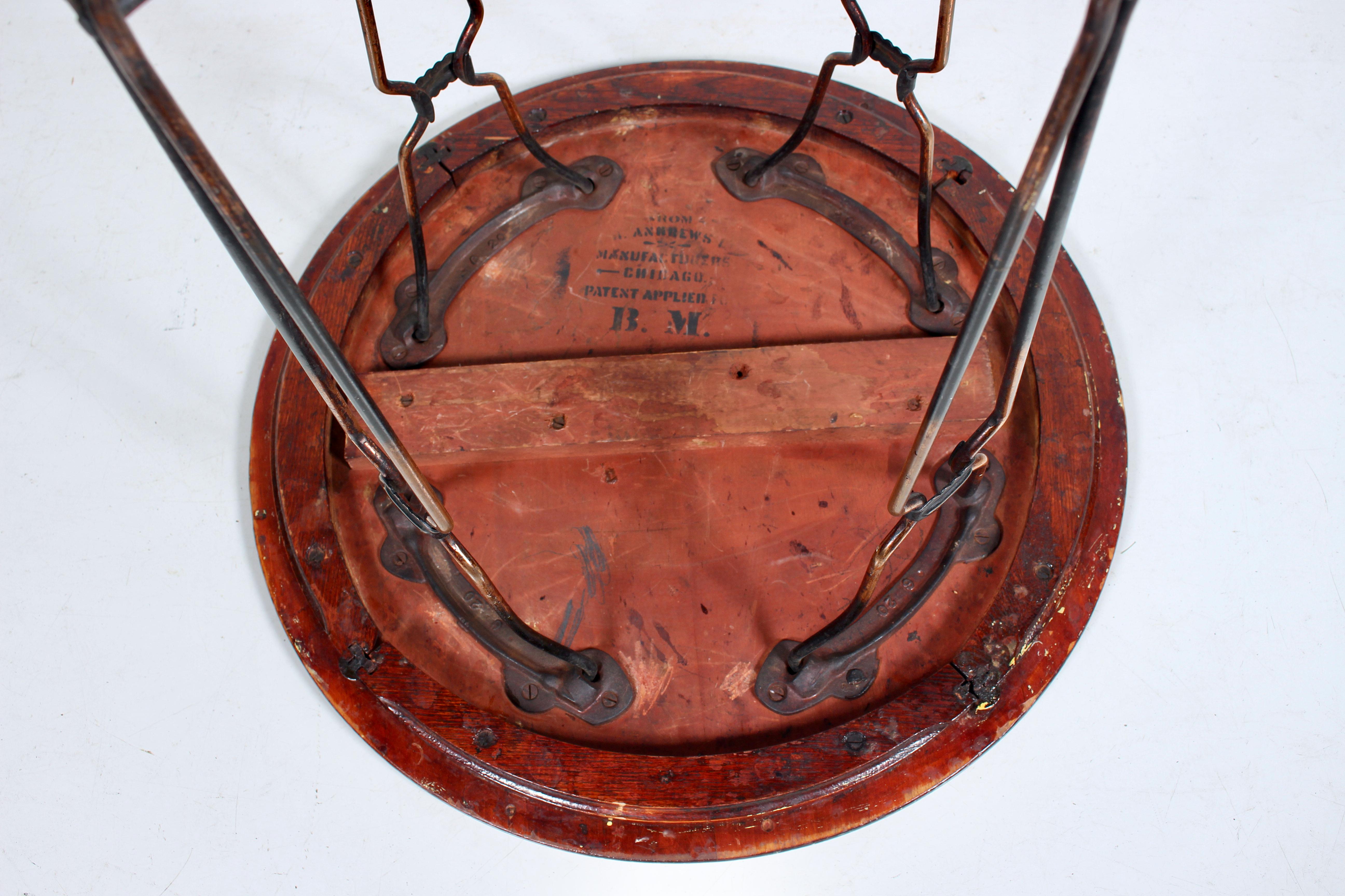 H. Andrews Oak & Twisted Wire Japan Finish Ice Cream Parlor Cafe Table, C. 1900 For Sale 10