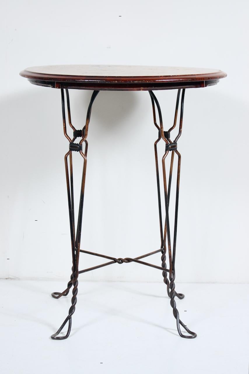 H. Andrews Oak & Twisted Wire Japan Finish Ice Cream Parlor Cafe Table, C. 1900 For Sale 13