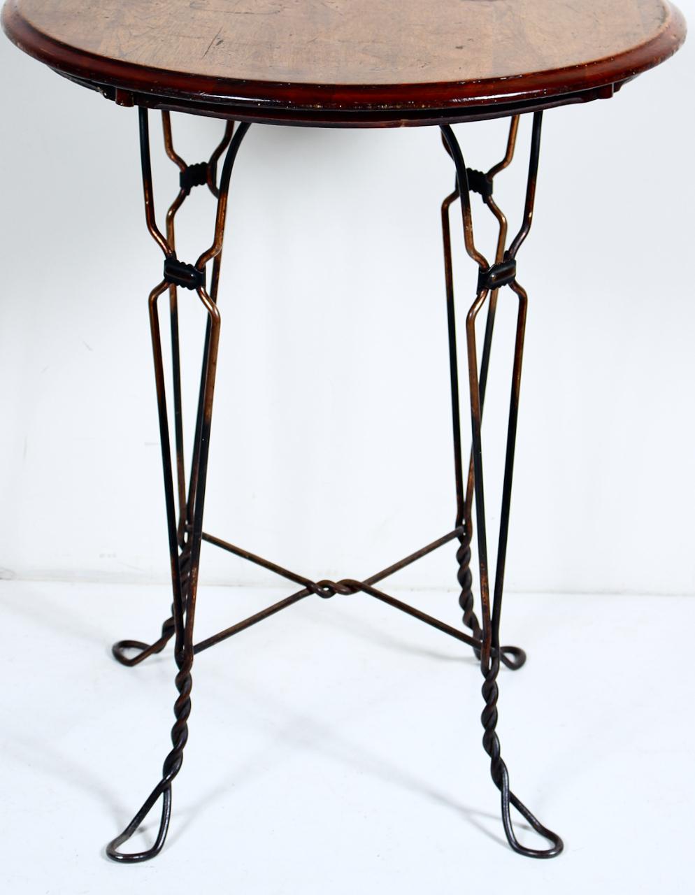 American H. Andrews Oak & Twisted Wire Japan Finish Ice Cream Parlor Cafe Table, C. 1900 For Sale
