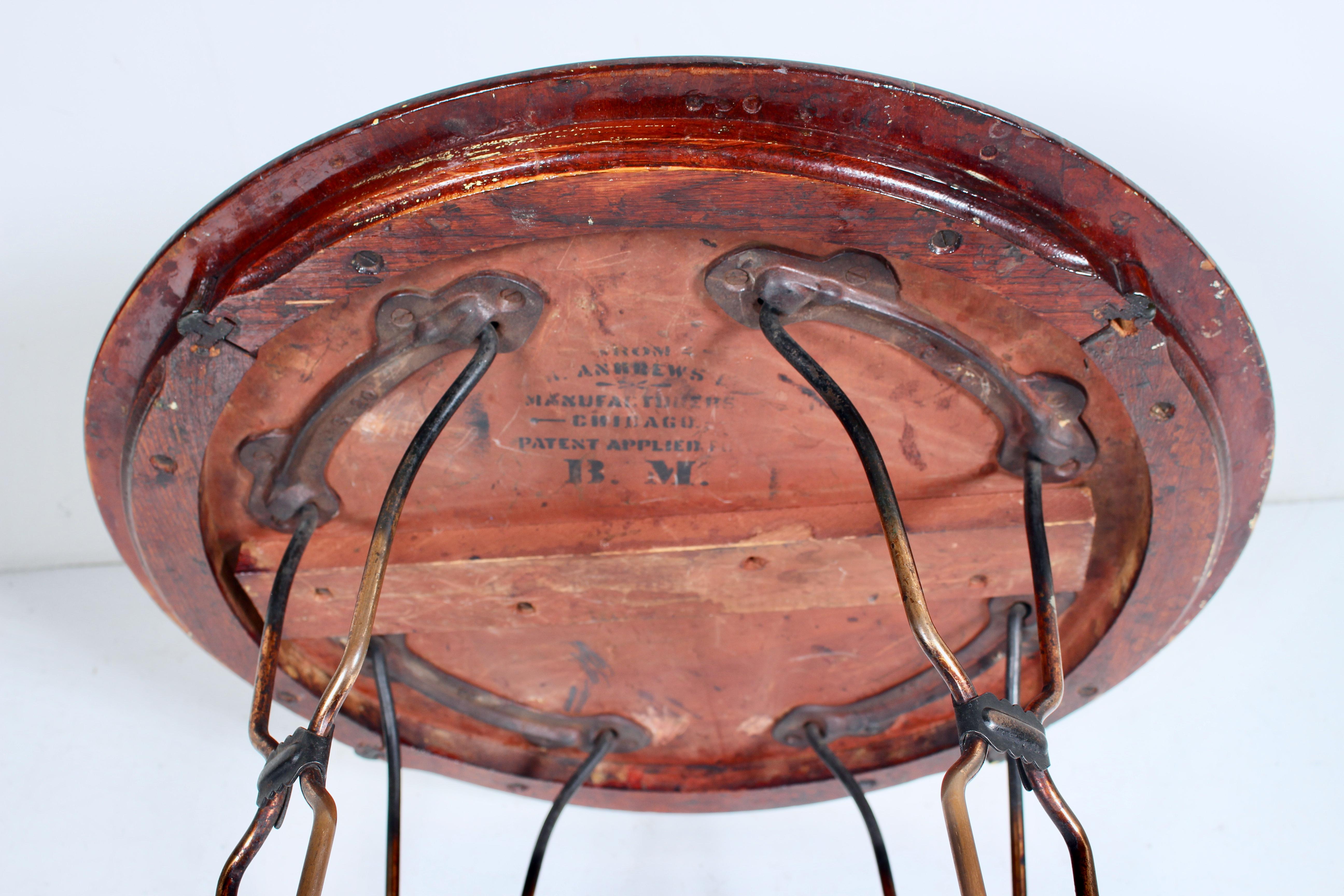 H. Andrews Oak & Twisted Wire Japan Finish Ice Cream Parlor Cafe Table, C. 1900 For Sale 2