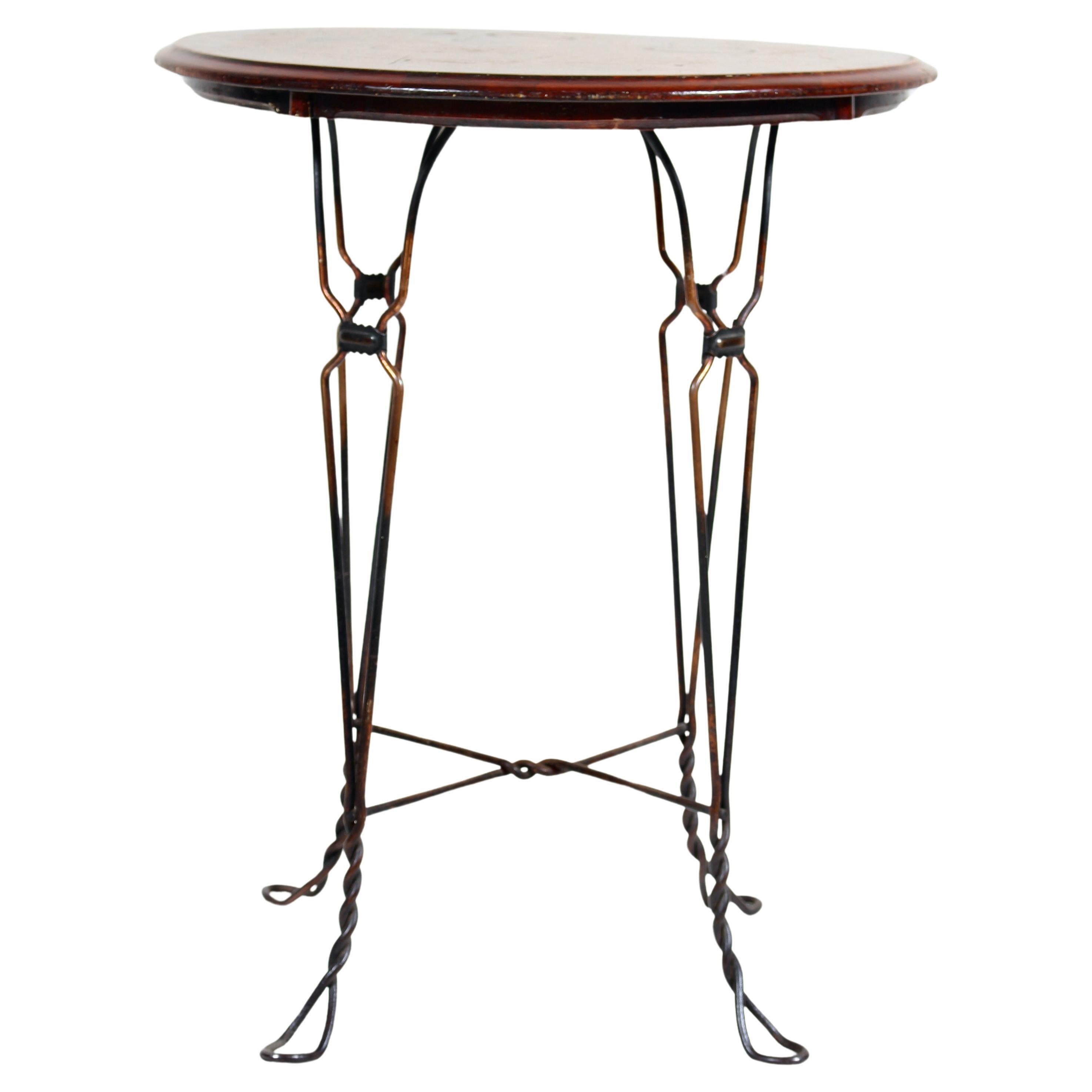 Victorian H. Andrews Oak & Twisted Wire Japan Finish Ice Cream Parlor Cafe Table, C. 1900 For Sale