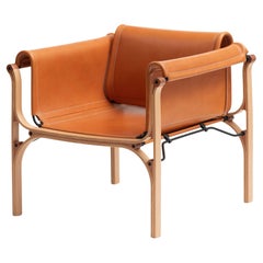 H Armchair by Cristian Valdes 1977, laminated wood & leather, Tanned