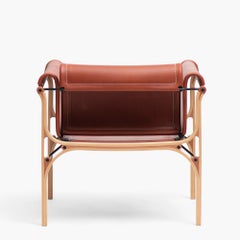 H Armchair by Cristian Valdes 1977, laminated wood & leather, Caramel
