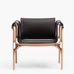 H Armchair by Cristian Valdes 1977, laminated wood & leather, Chocolate Brown