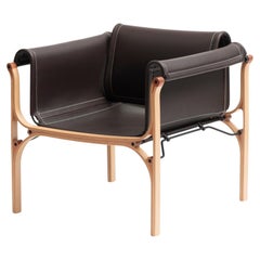H Armchair by Cristian Valdes 1977, laminated wood & leather, Chocolate Brown