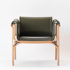 H Armchair by Cristian Valdes 1977, laminated wood & leather, Green