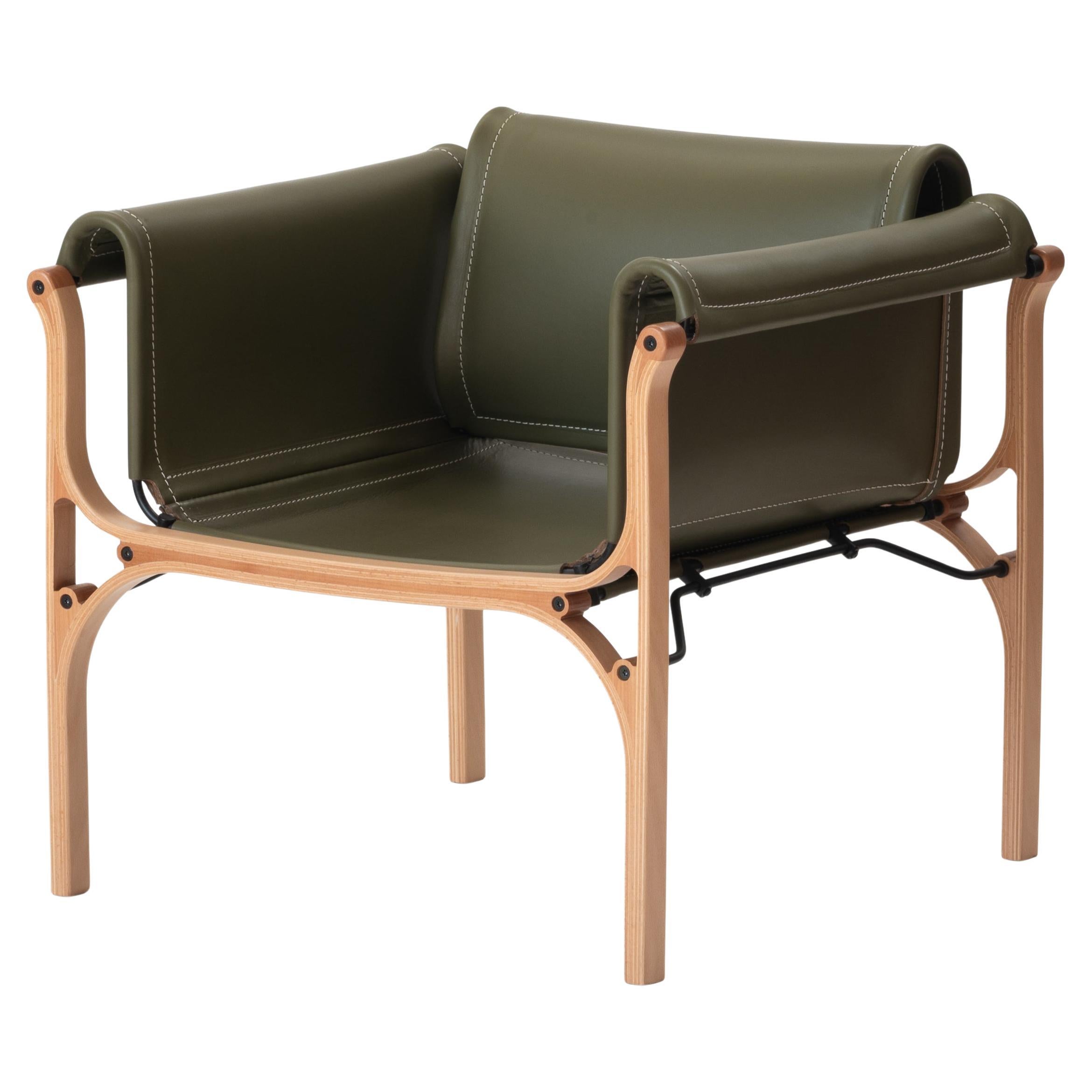 H Armchair by Cristian Valdes 1977, bois stratifié & cuir, Wood