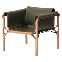 H Armchair by Cristian Valdes 1977, laminated wood & leather, Green