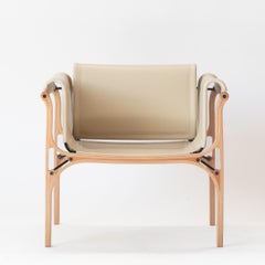 H Armchair by Cristian Valdes 1977, laminated wood & leather, Ivory White