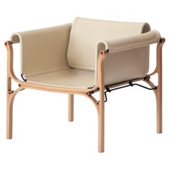 H Armchair by Cristian Valdes 1977, laminated wood & leather, Ivory White