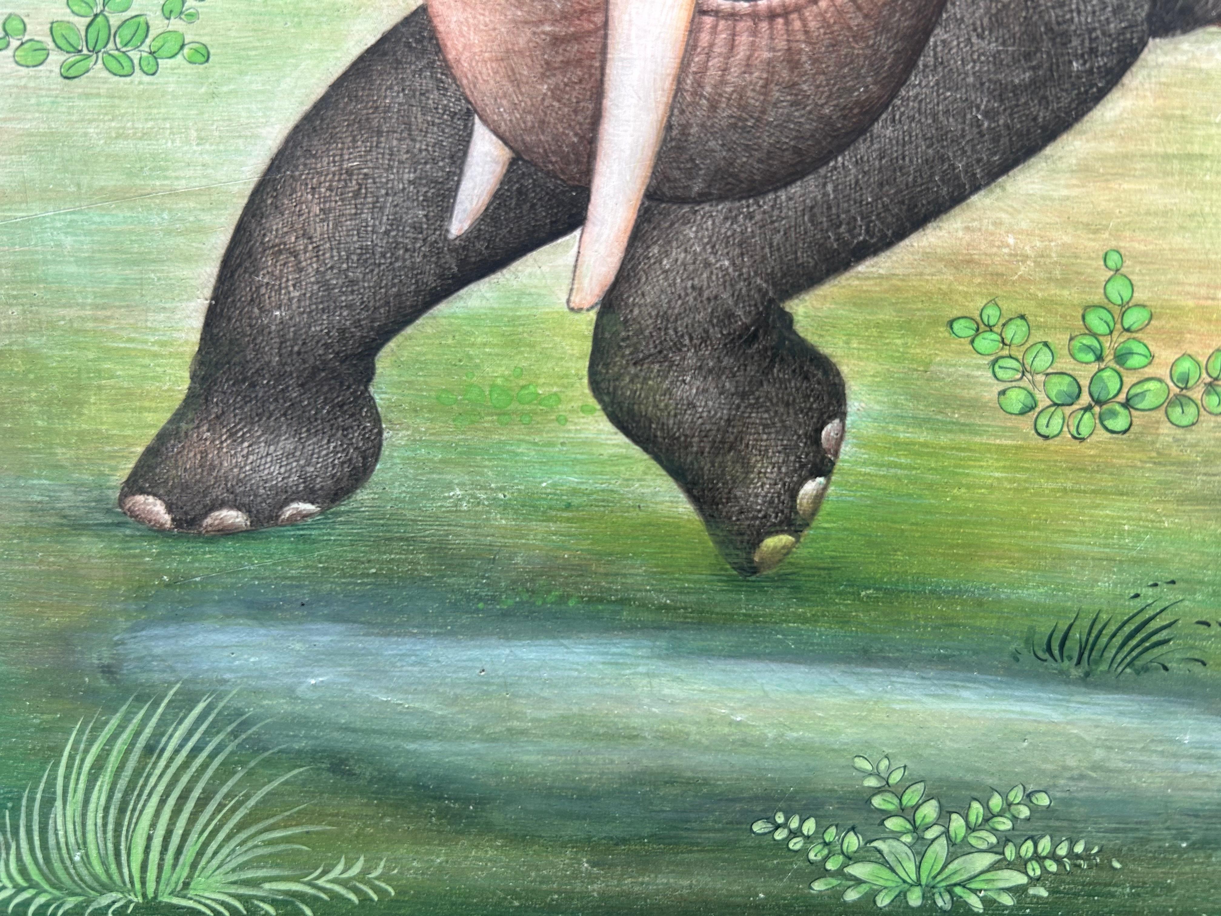 Indische Miniatur Malerei auf Papier Elefant Wald Natur Bäume Masterly Artist im Angebot 1