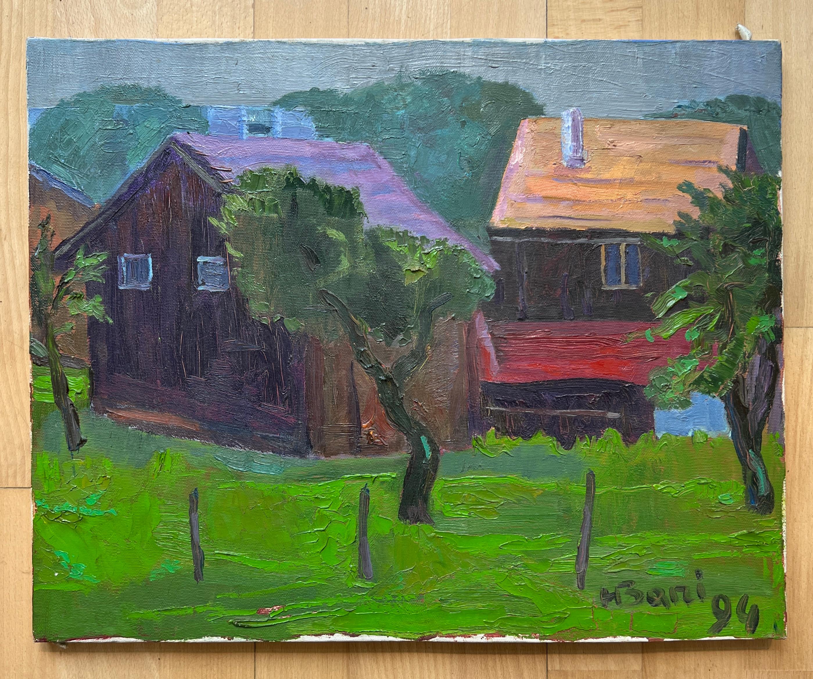 Cottages and pastures - Painting by H. Bani