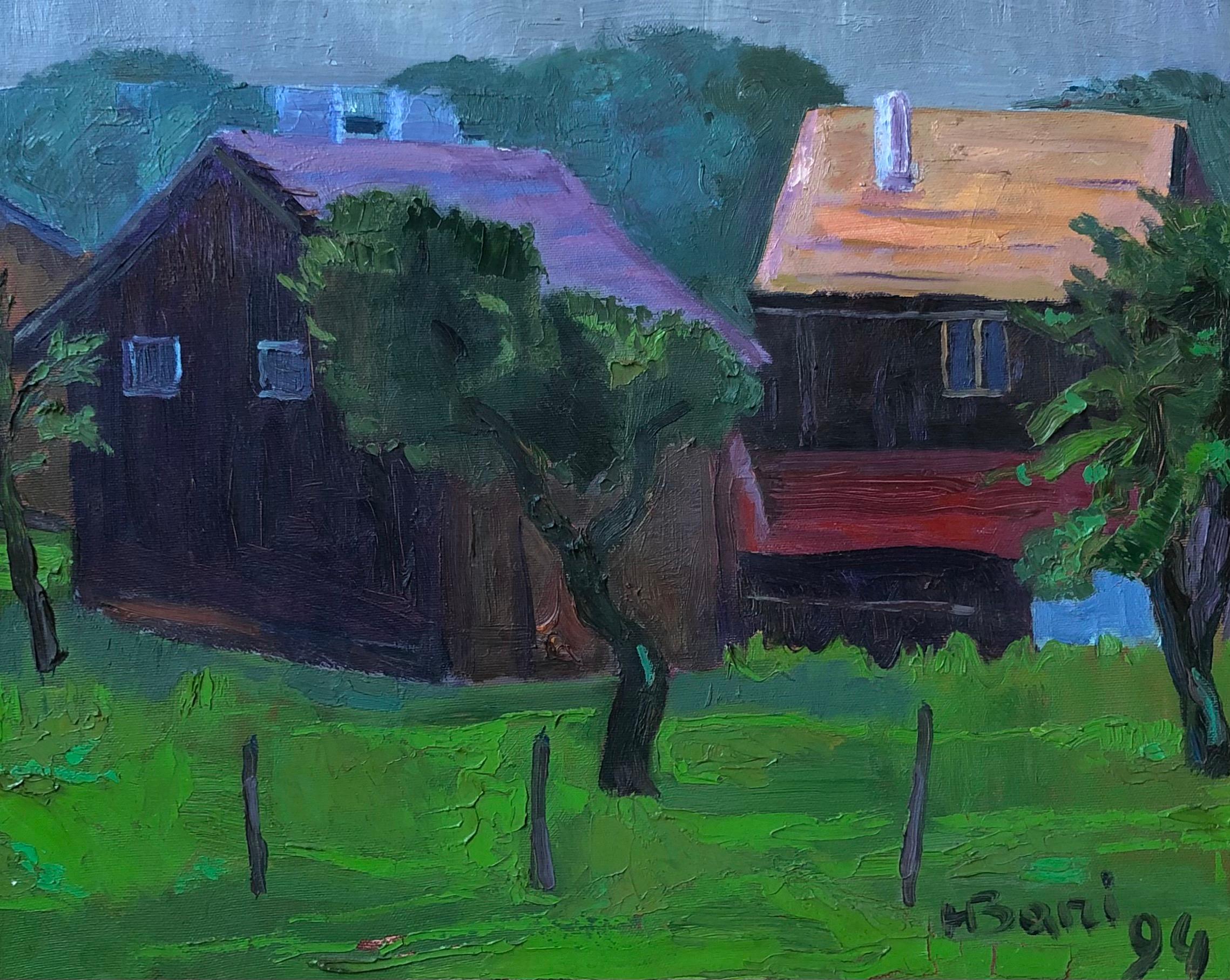 H. Bani Landscape Painting - The cottage with the purple roof
