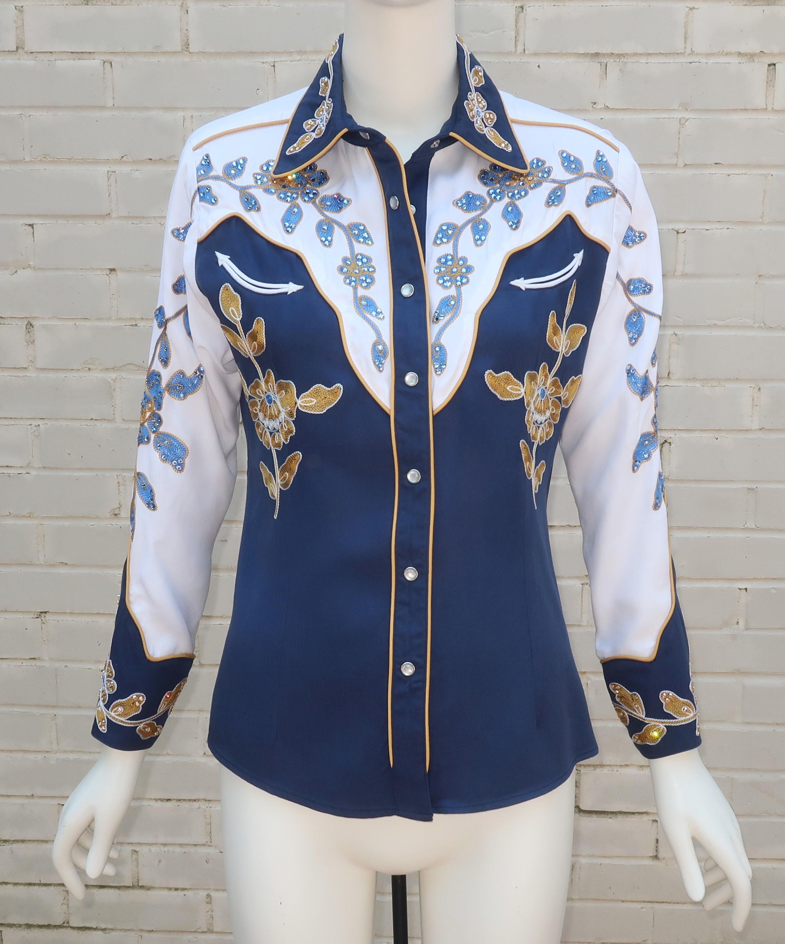 Go West , young woman!  And be sure to take your best western wear with you especially if it is by the iconic American brand, H Bar C.  This contemporary version of the Charleston shirt offers a great combination of classic western styling in a