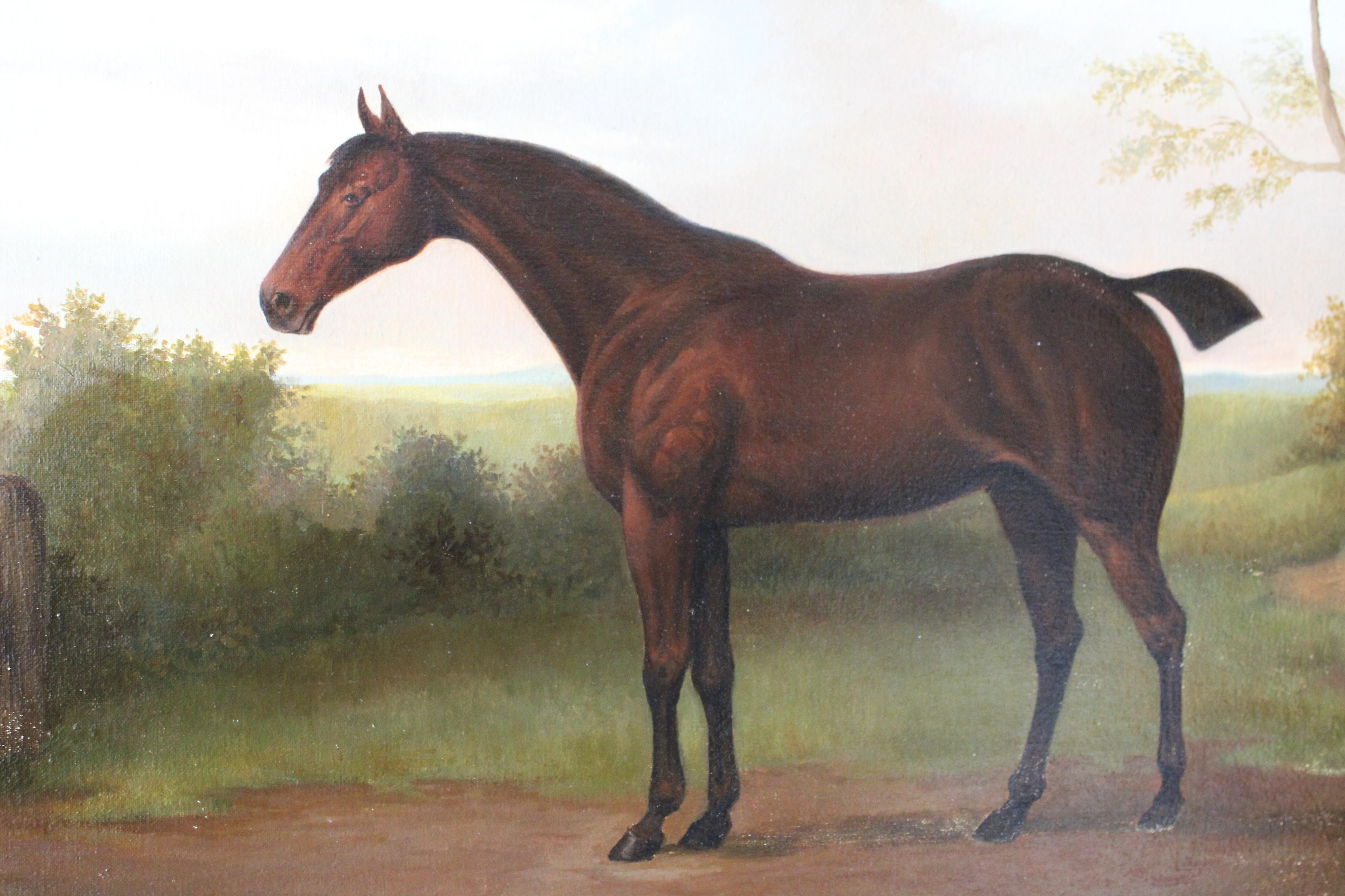 Caballo en paisaje, gran retrato de caballo alazán, pintura tradicional de caballos en venta 6
