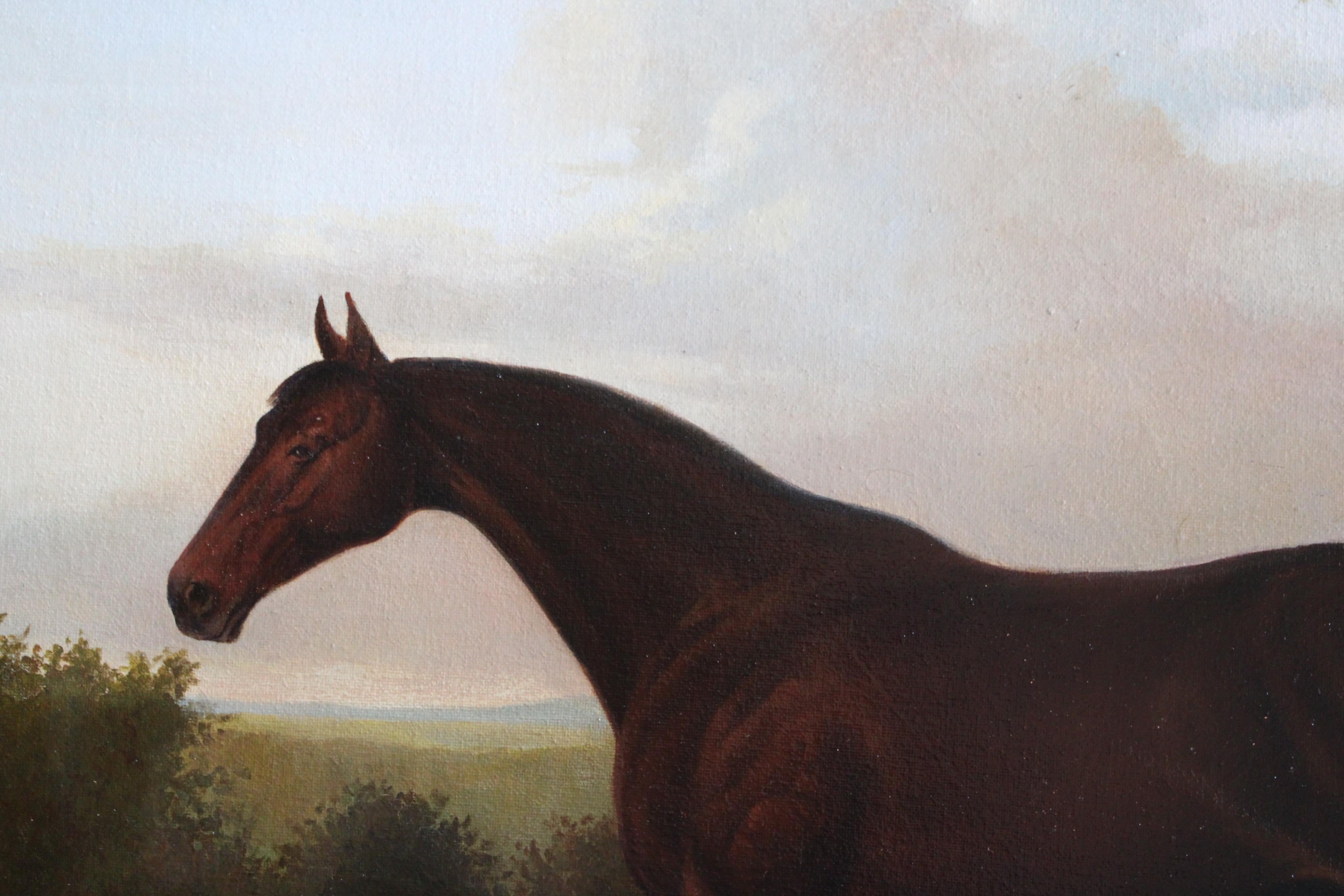 Caballo en paisaje, gran retrato de caballo alazán, pintura tradicional de caballos en venta 2