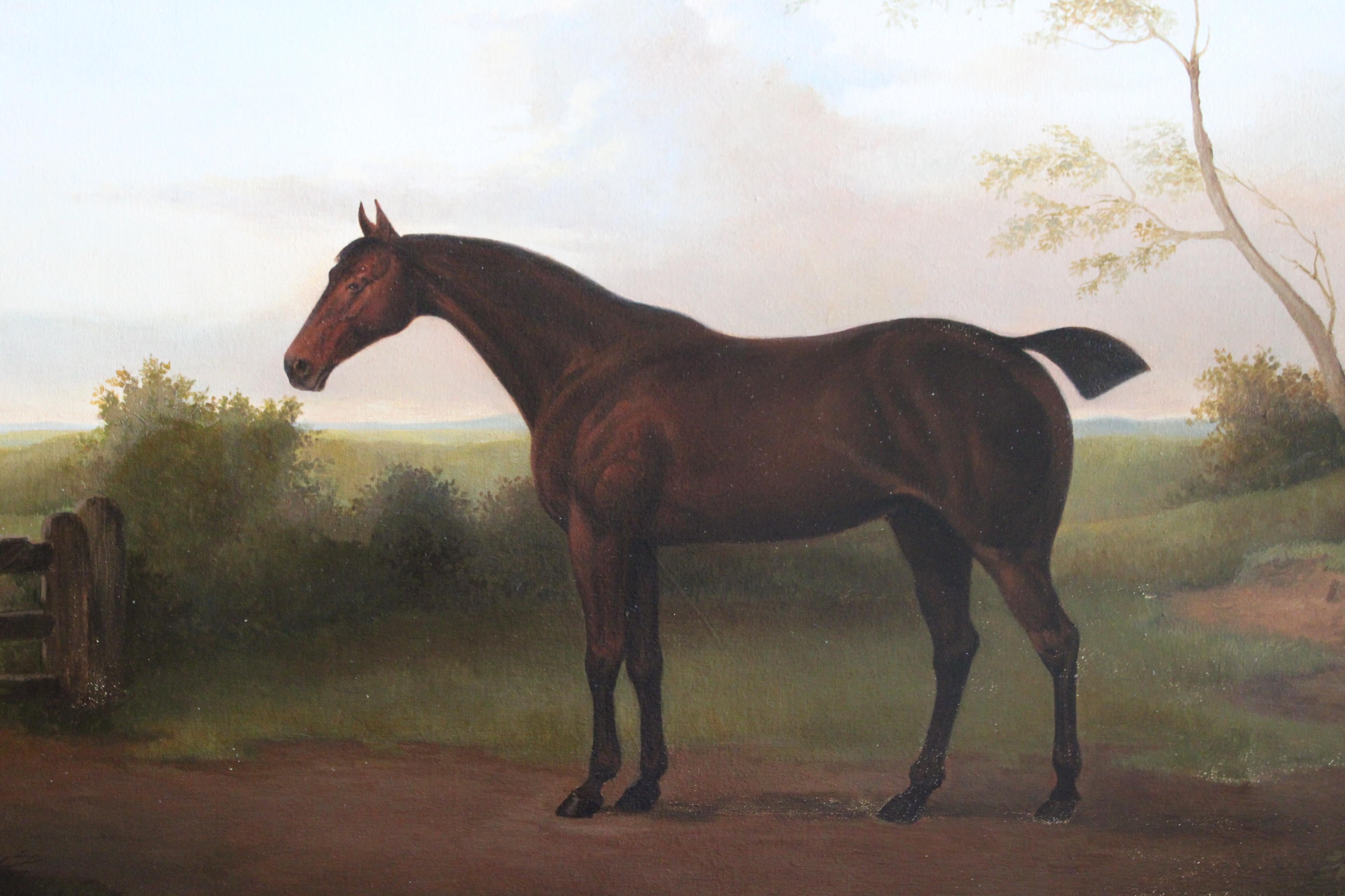 Caballo en paisaje, gran retrato de caballo alazán, pintura tradicional de caballos en venta 3