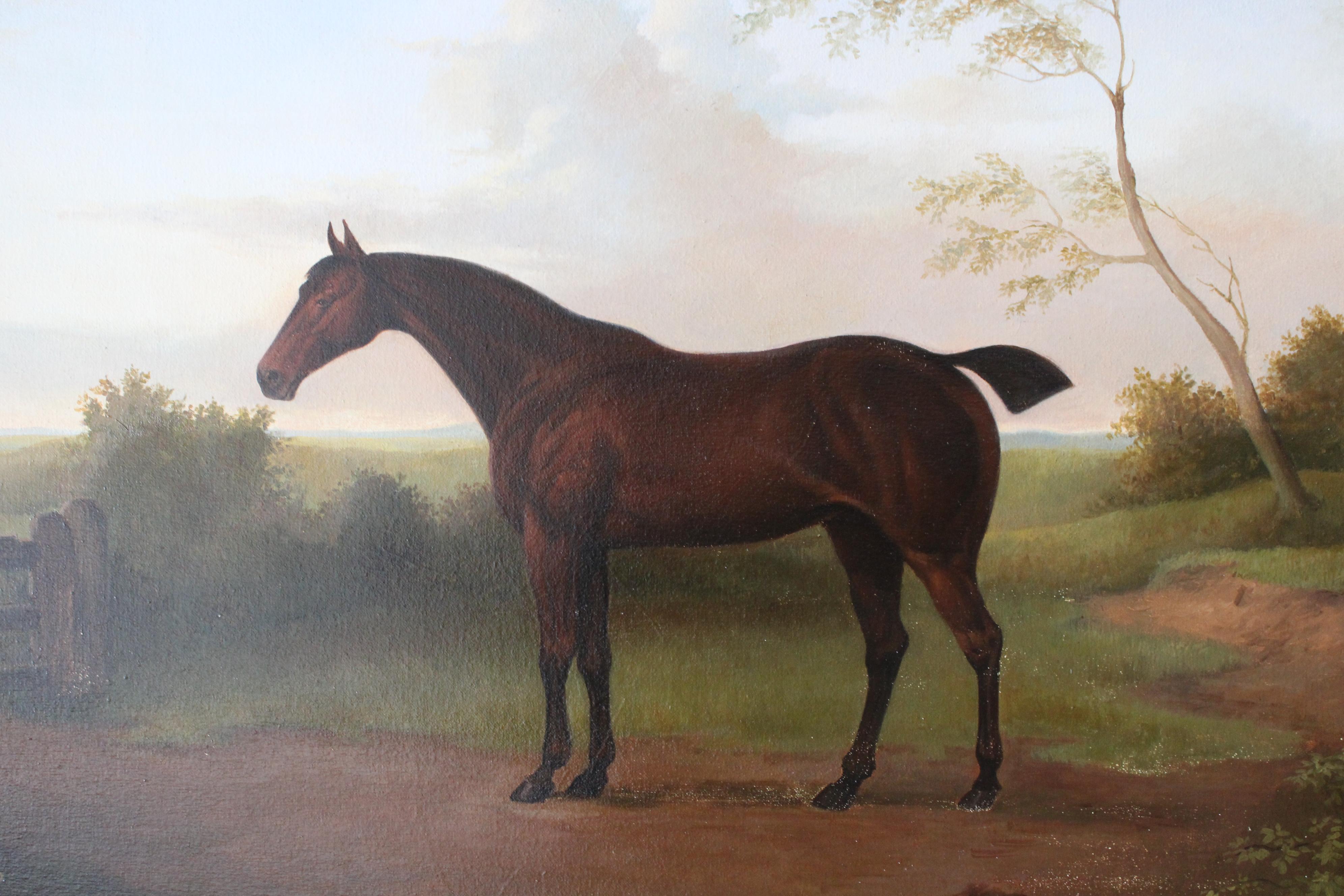 Caballo en paisaje, gran retrato de caballo alazán, pintura tradicional de caballos en venta 4