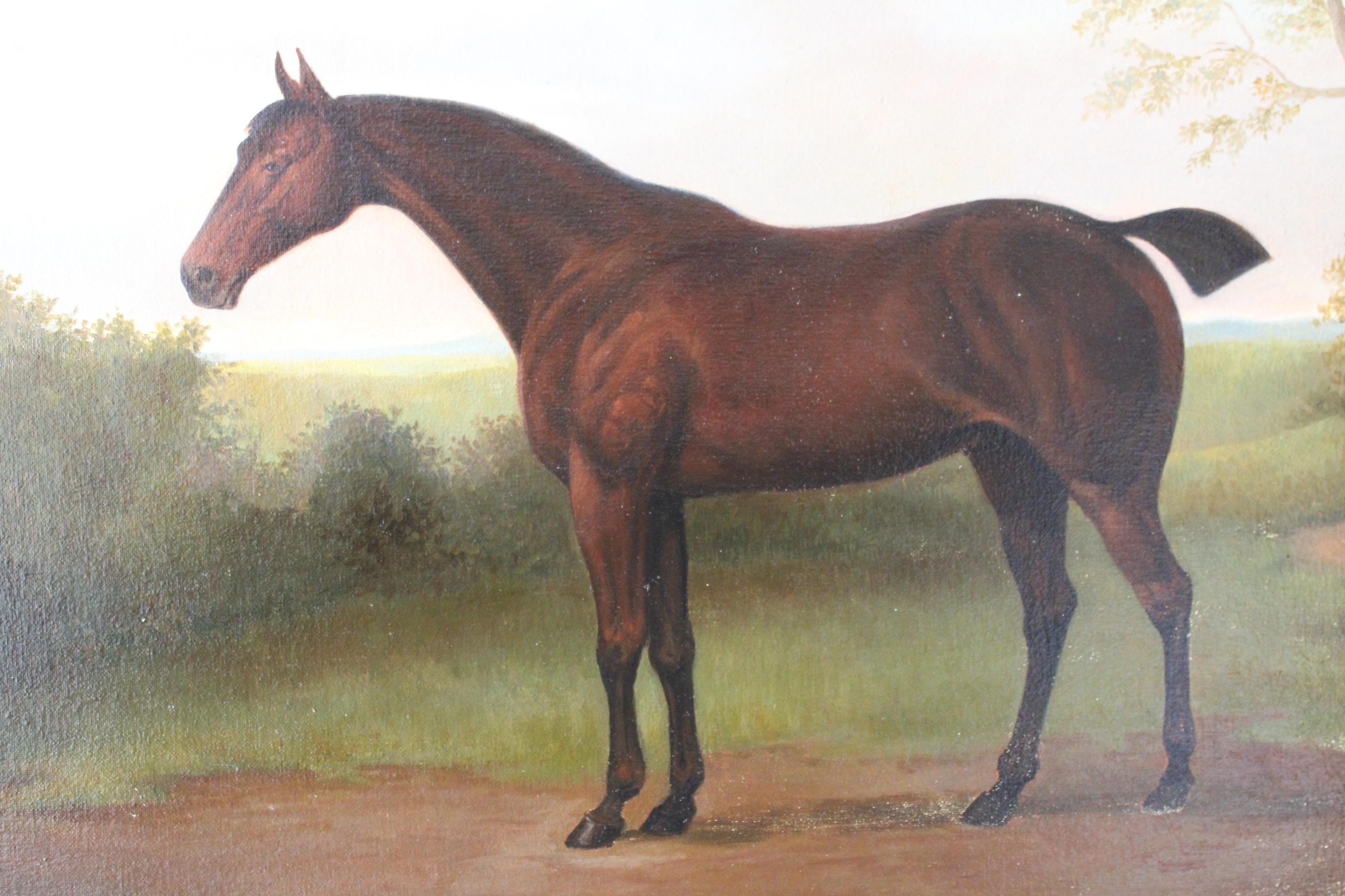 Caballo en paisaje, gran retrato de caballo alazán, pintura tradicional de caballos en venta 5