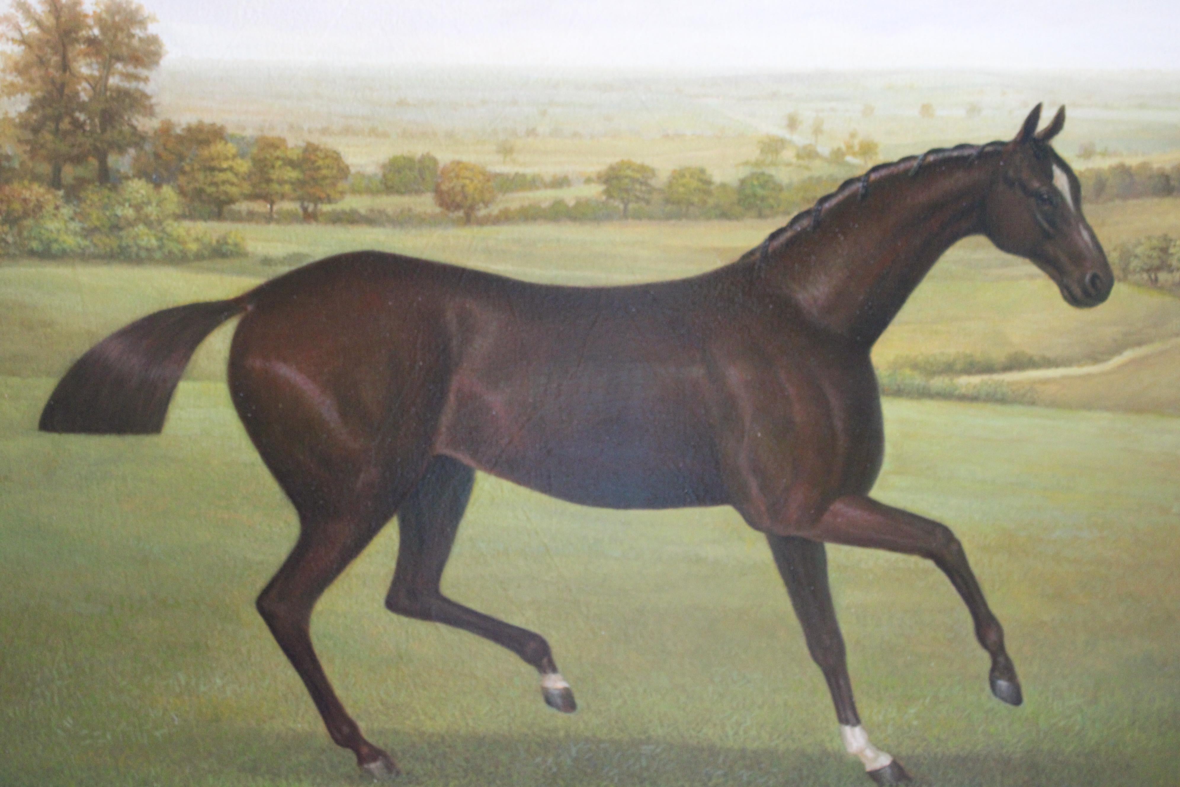 Caballo en paisaje, gran retrato de caballo alazán, pintura tradicional de caballos en venta 5