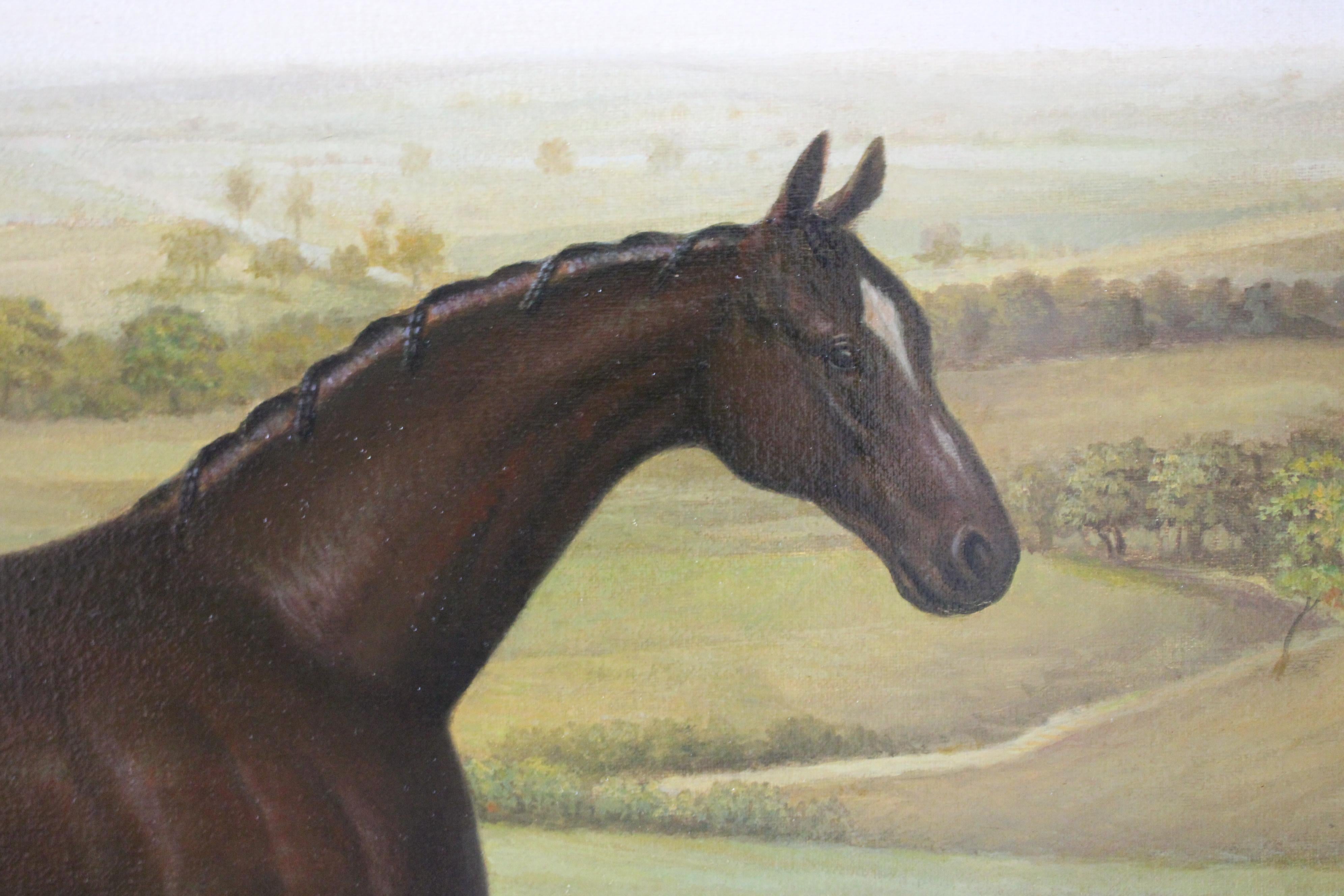 Caballo en paisaje, gran retrato de caballo alazán, pintura tradicional de caballos en venta 6