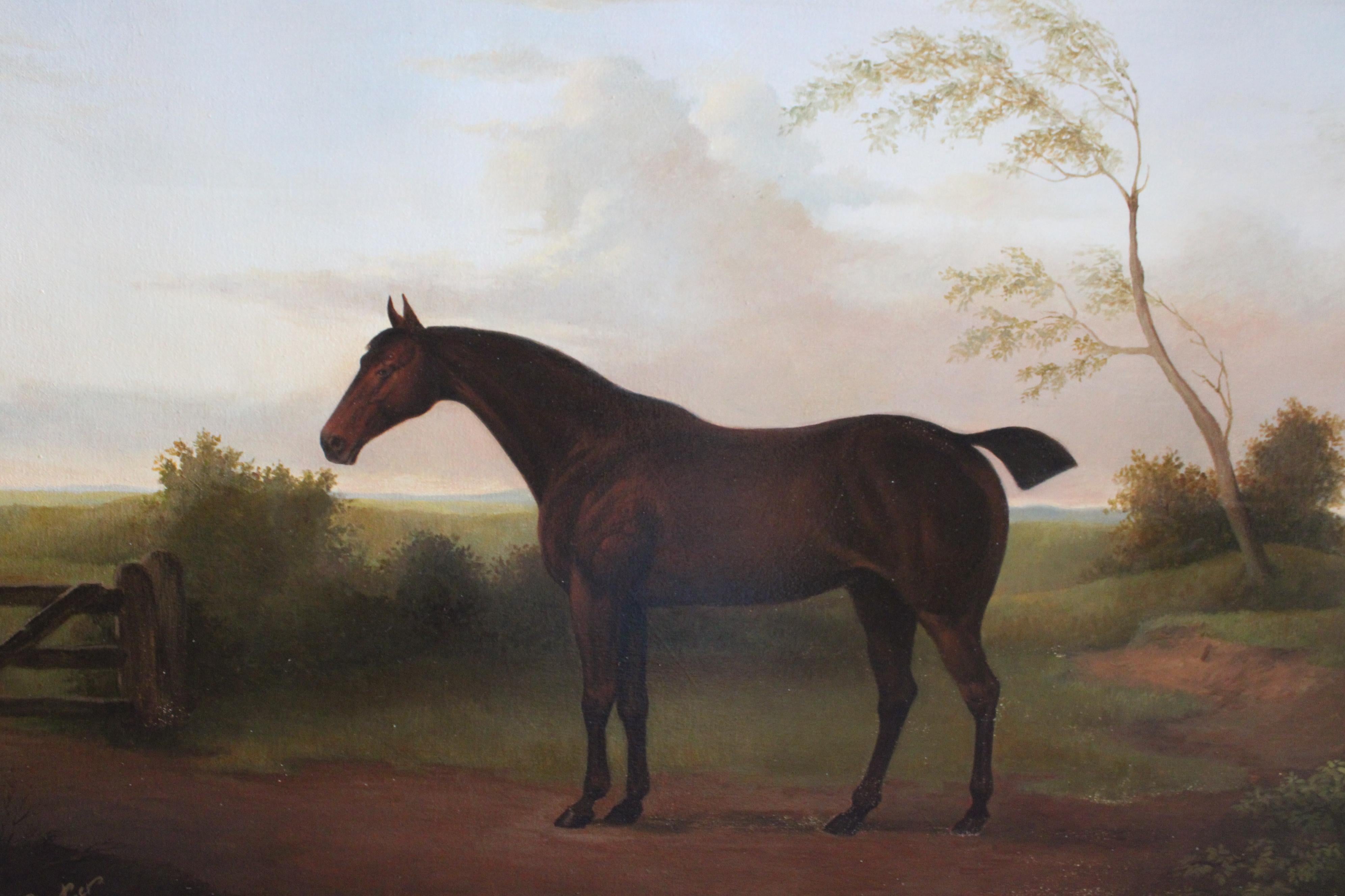 Caballo en paisaje, gran retrato de caballo alazán, pintura tradicional de caballos en venta 8