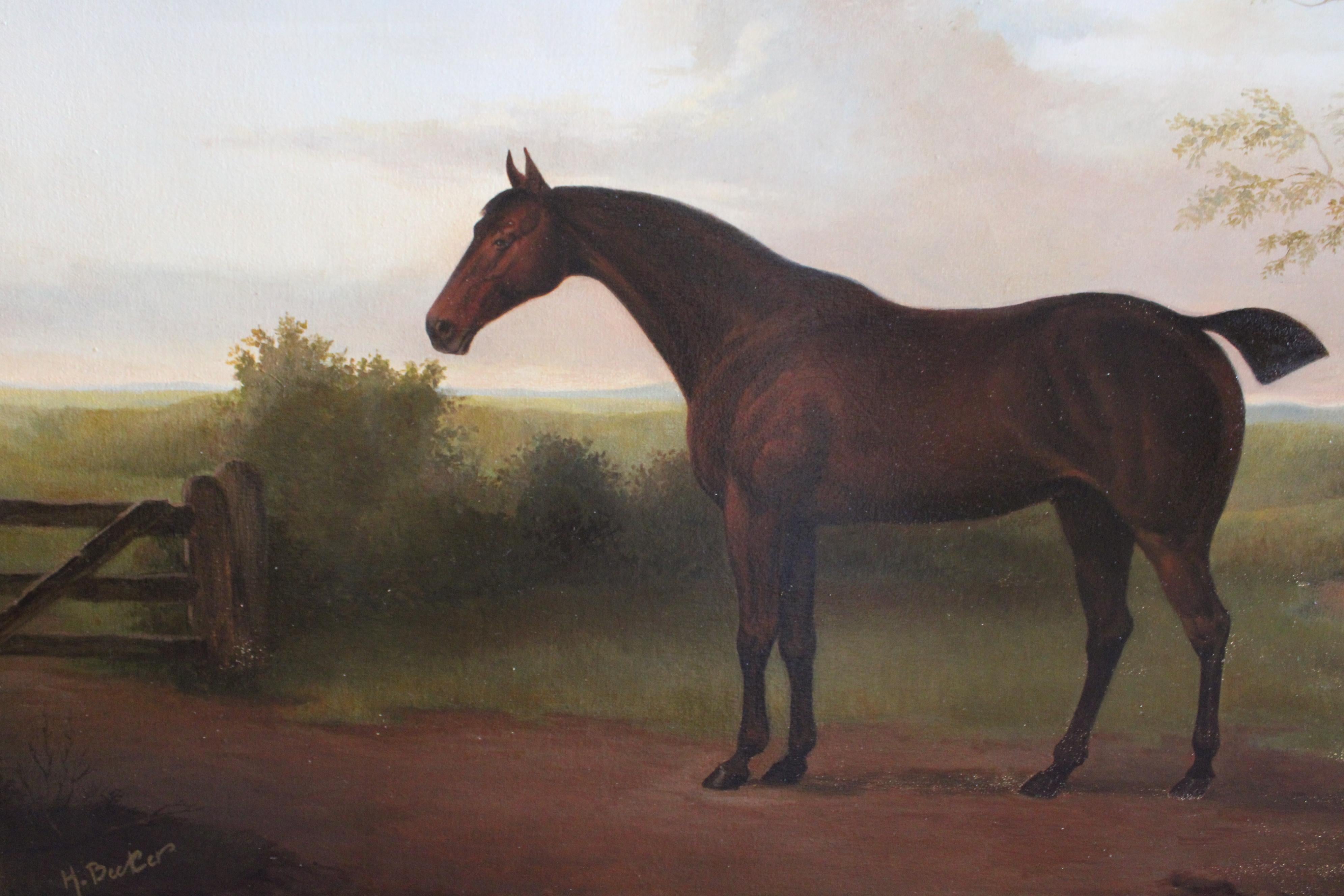Caballo en paisaje, gran retrato de caballo alazán, pintura tradicional de caballos en venta 9