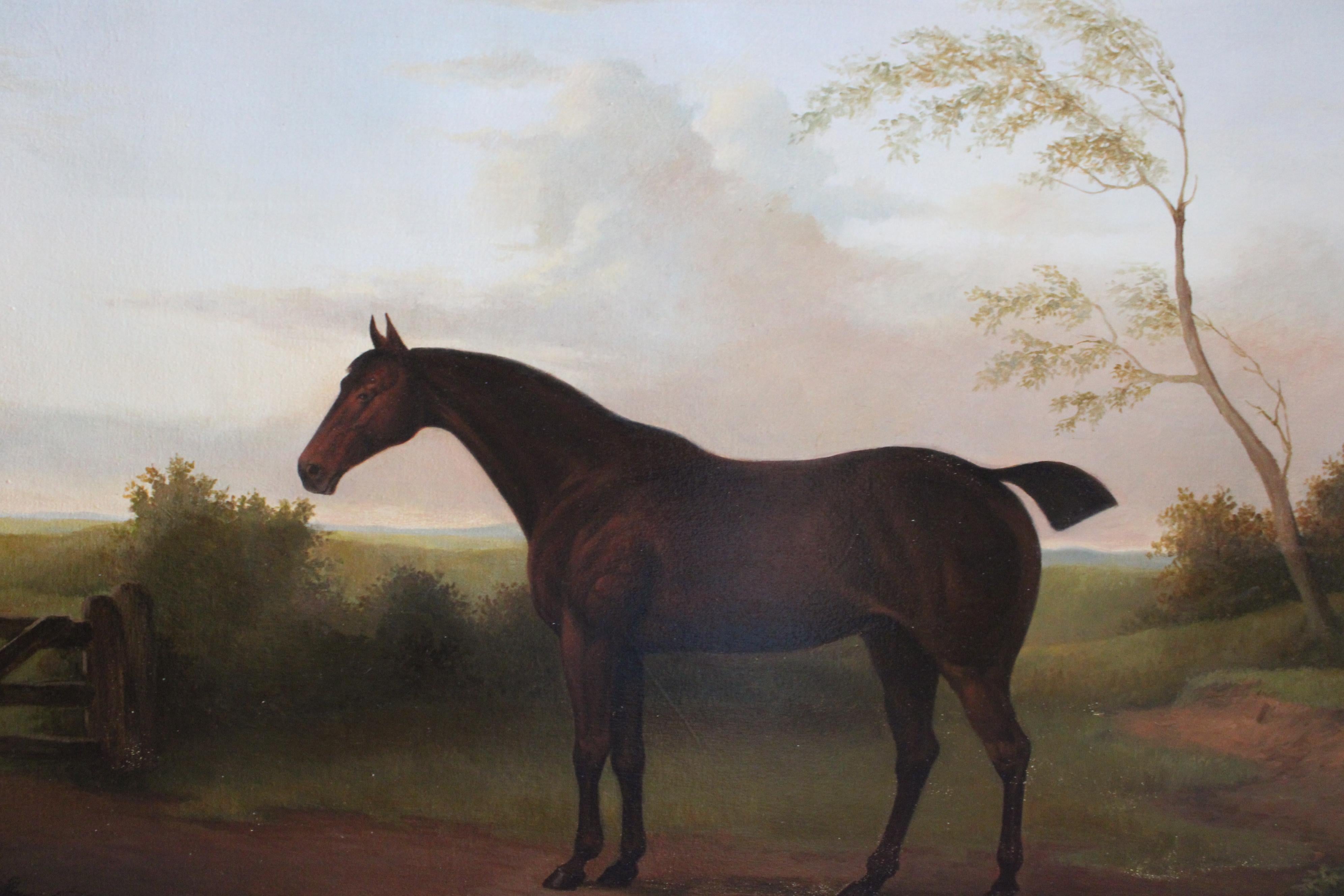Caballo en paisaje, gran retrato de caballo alazán, pintura tradicional de caballos en venta 10