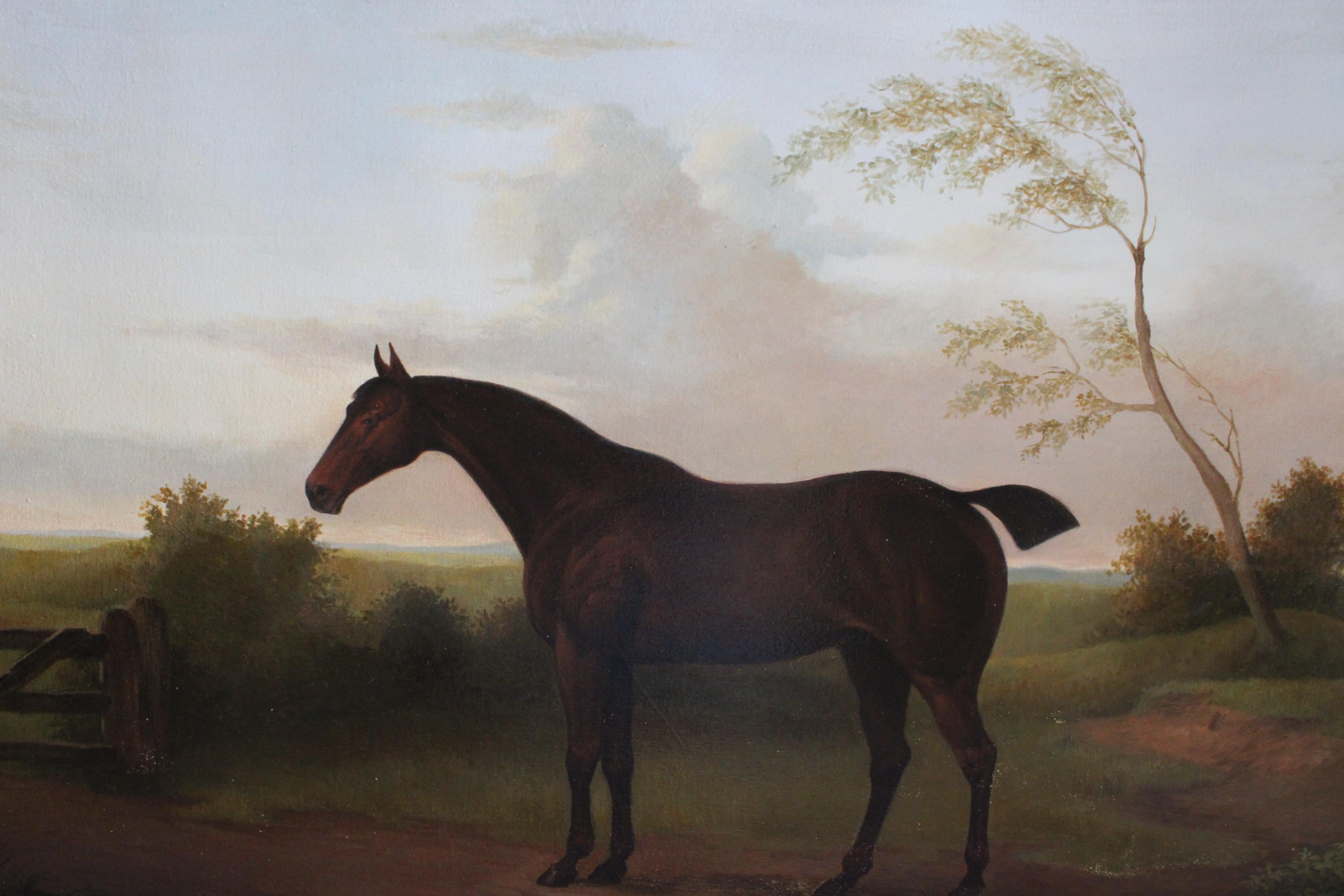 Caballo en paisaje, gran retrato de caballo alazán, pintura tradicional de caballos en venta 11