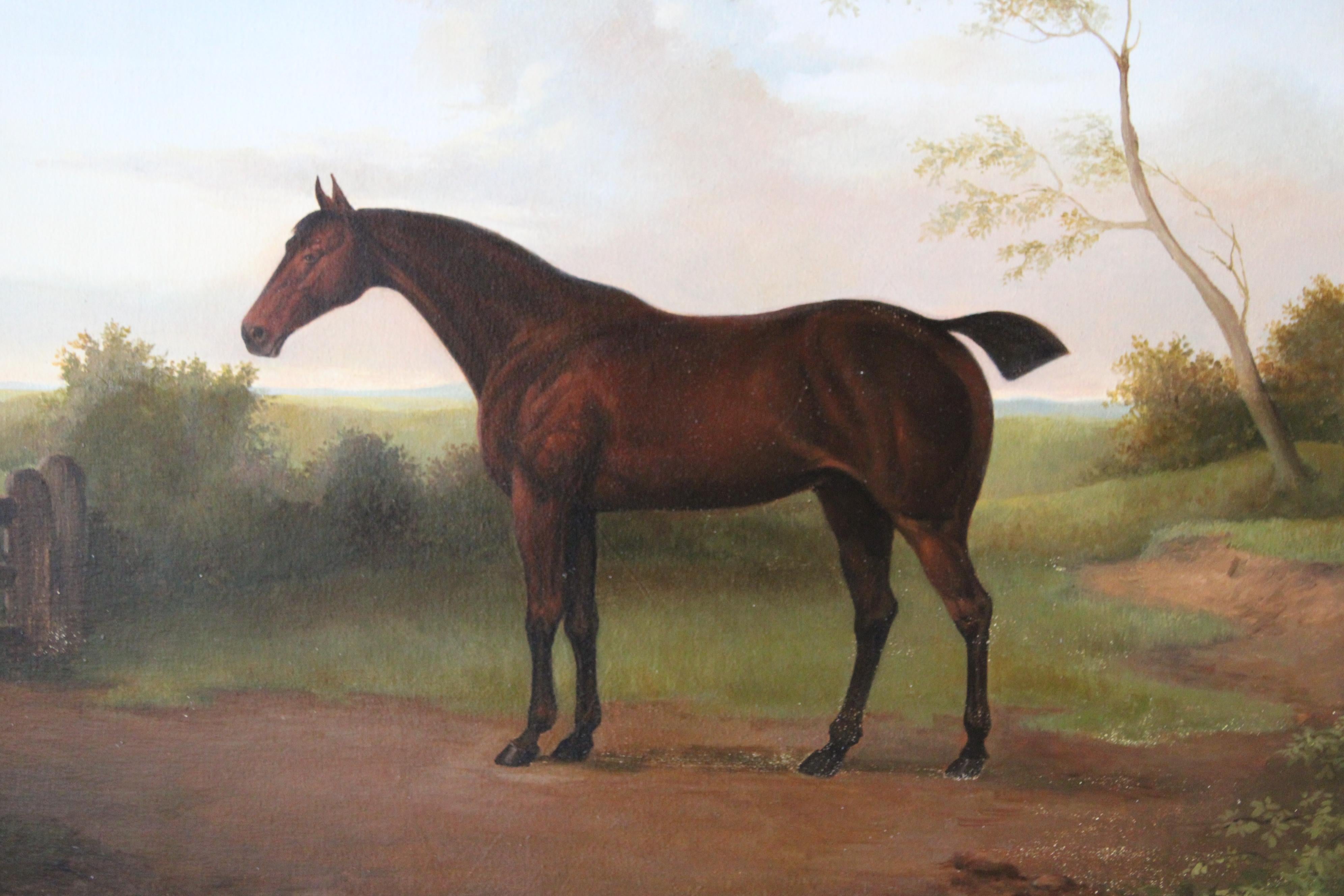 Caballo en paisaje, gran retrato de caballo alazán, pintura tradicional de caballos en venta 12